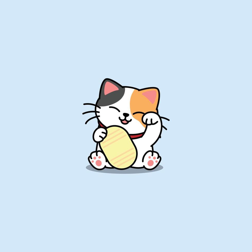 Maneki neko cute lucky cat three color cartoon, illustration vector