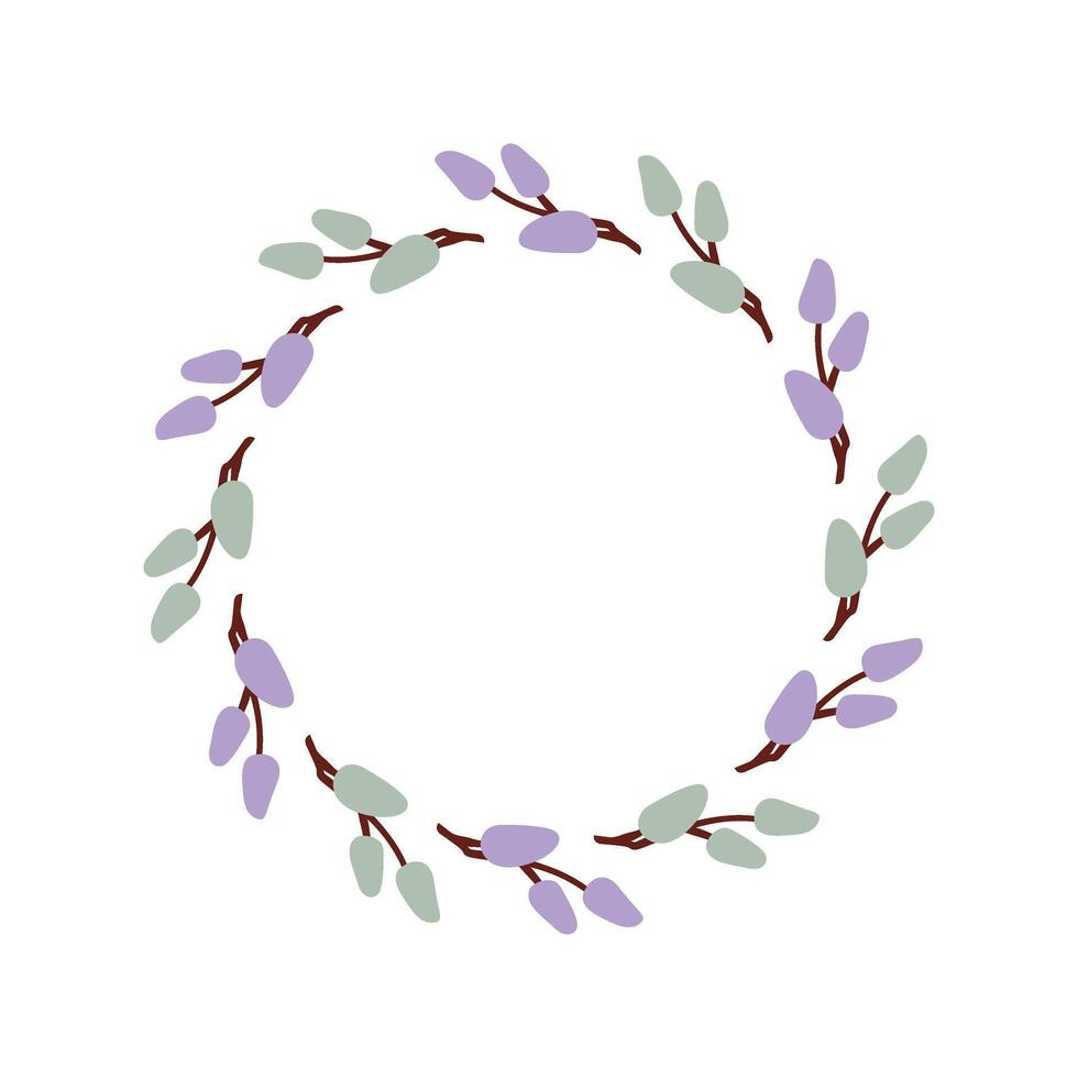 Easter willow branch wreath. Vegetable harvest in garden. Holidays spring invitation. flat illustration. vector