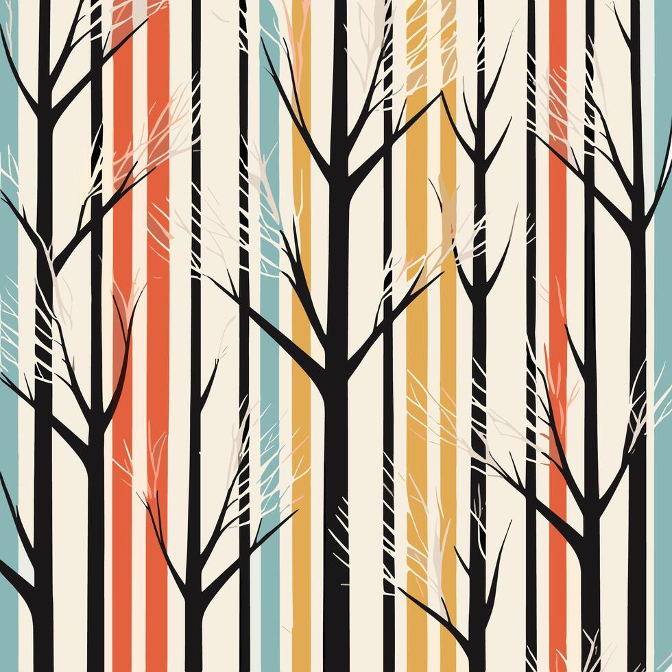 Abstract Leafless Tree Pattern with Vertical Colorful Stripes vector