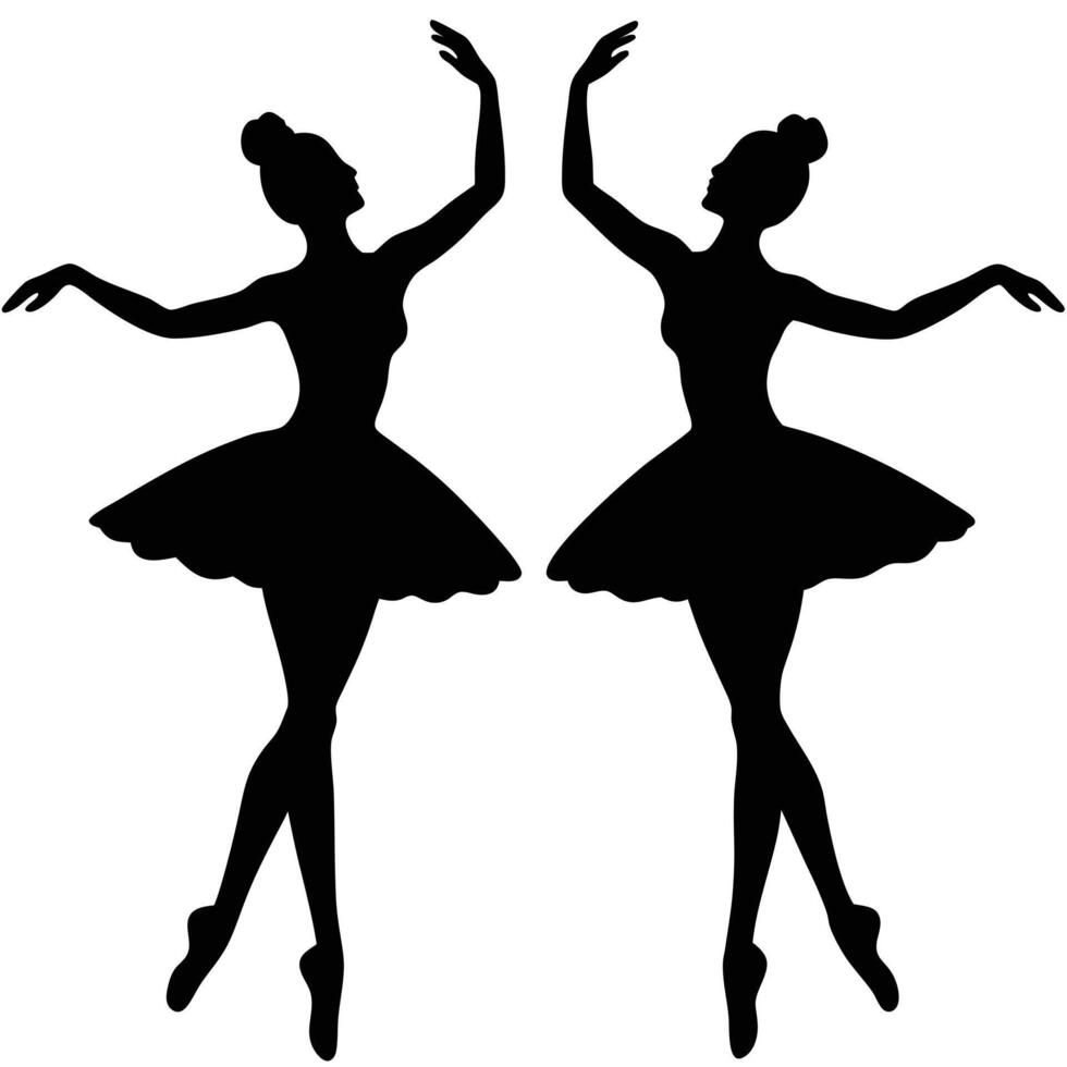 Ballet Dancer Silhouettes, Two Ballerinas, Classic Dance Pose, Black Color, Graceful vector