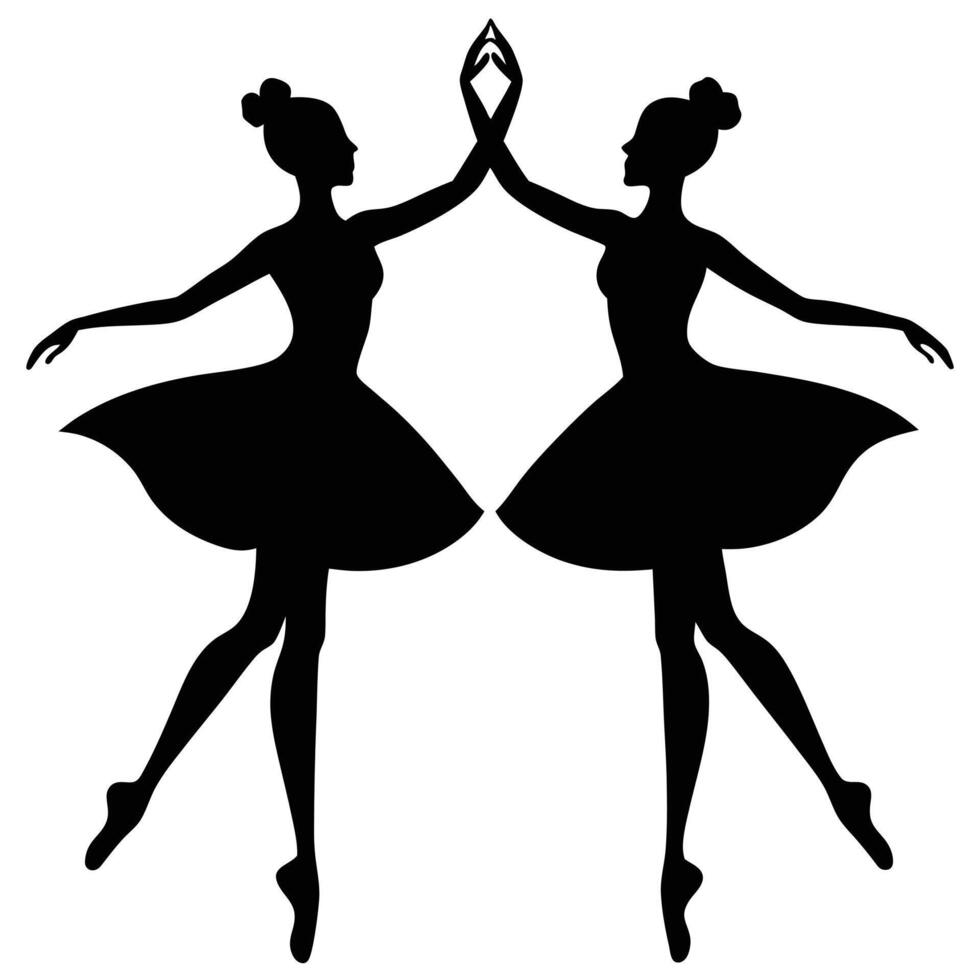 Two Ballerinas in Tutus Silhouette Touching Hands vector