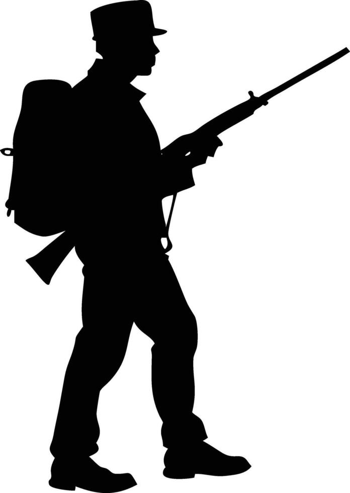 Black Silhouette of African American Civil War Soldier Holding Rifle vector