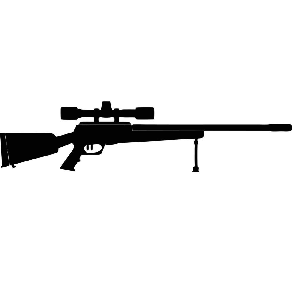 Sniper rifle black silhouette with scope and bipod vector