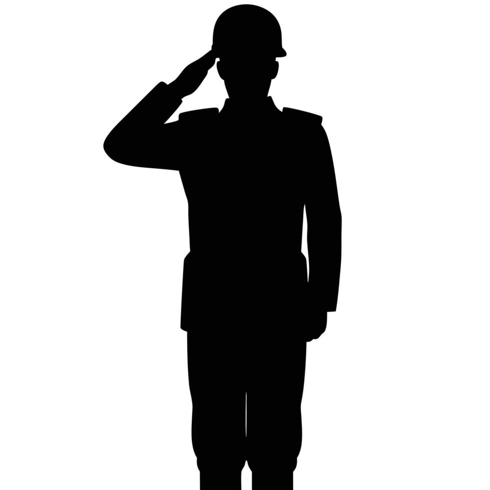 Soldier Silhouette Saluting Man Wearing Military Helmet vector