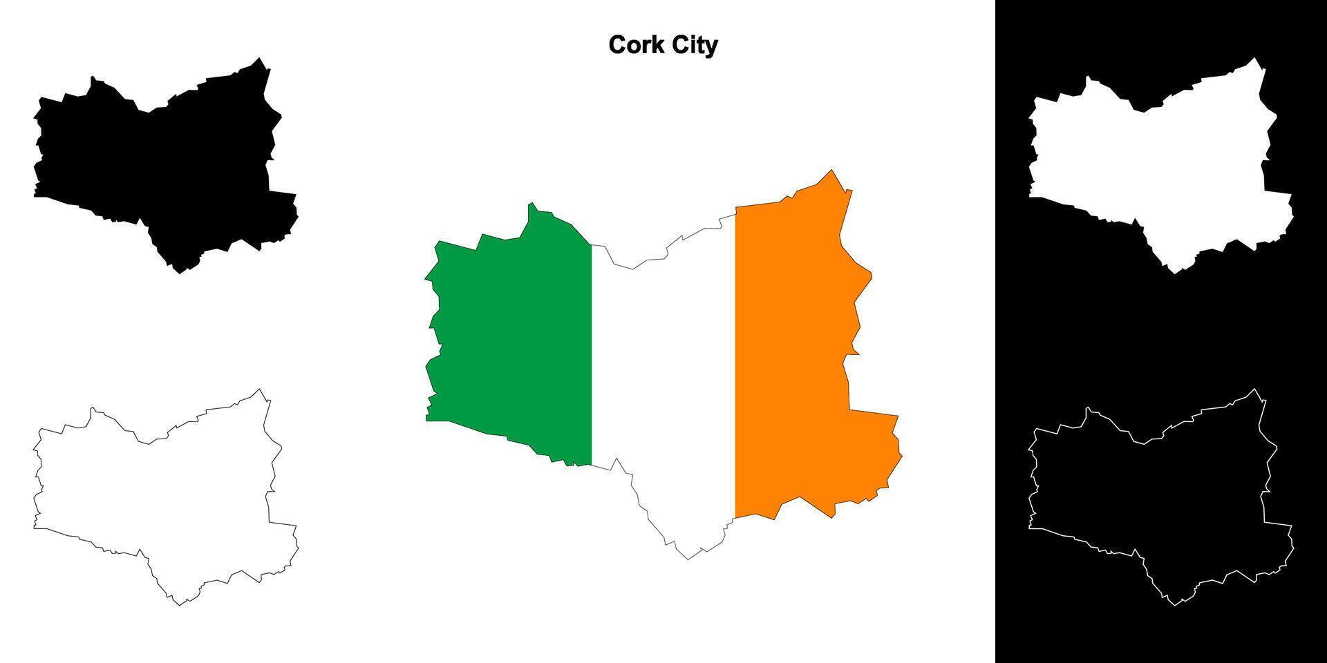 Cork City district blank outline map set vector