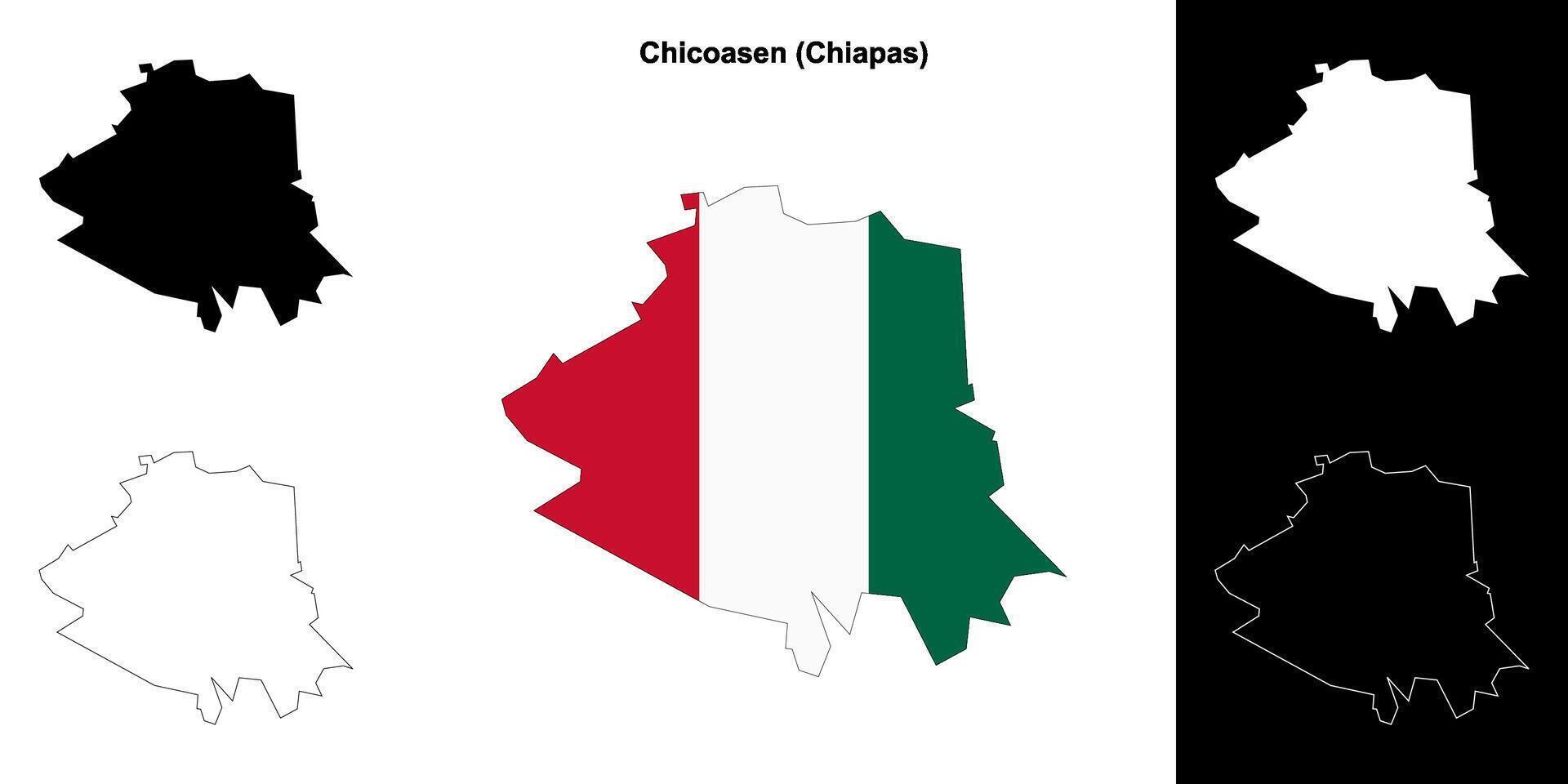 Chicoasen municipality, Chiapas outline map set vector