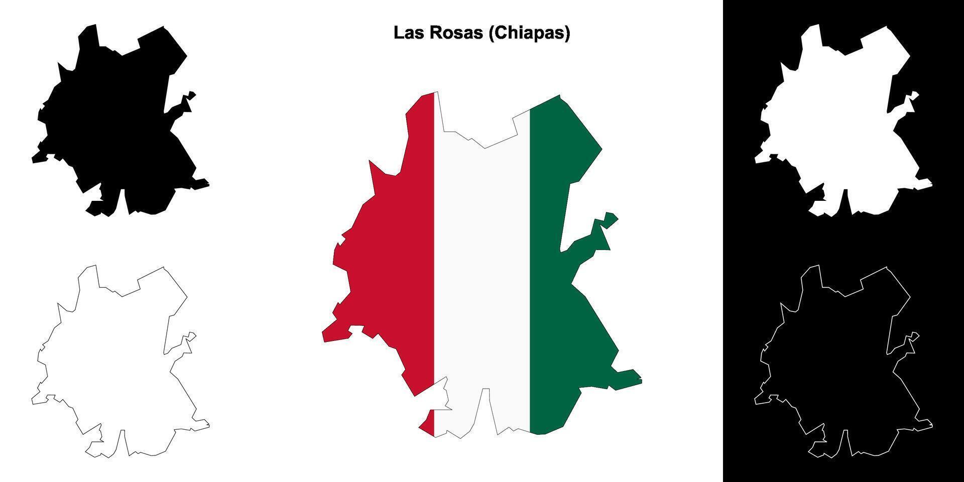 Las Rosas municipality, Chiapas outline map set vector