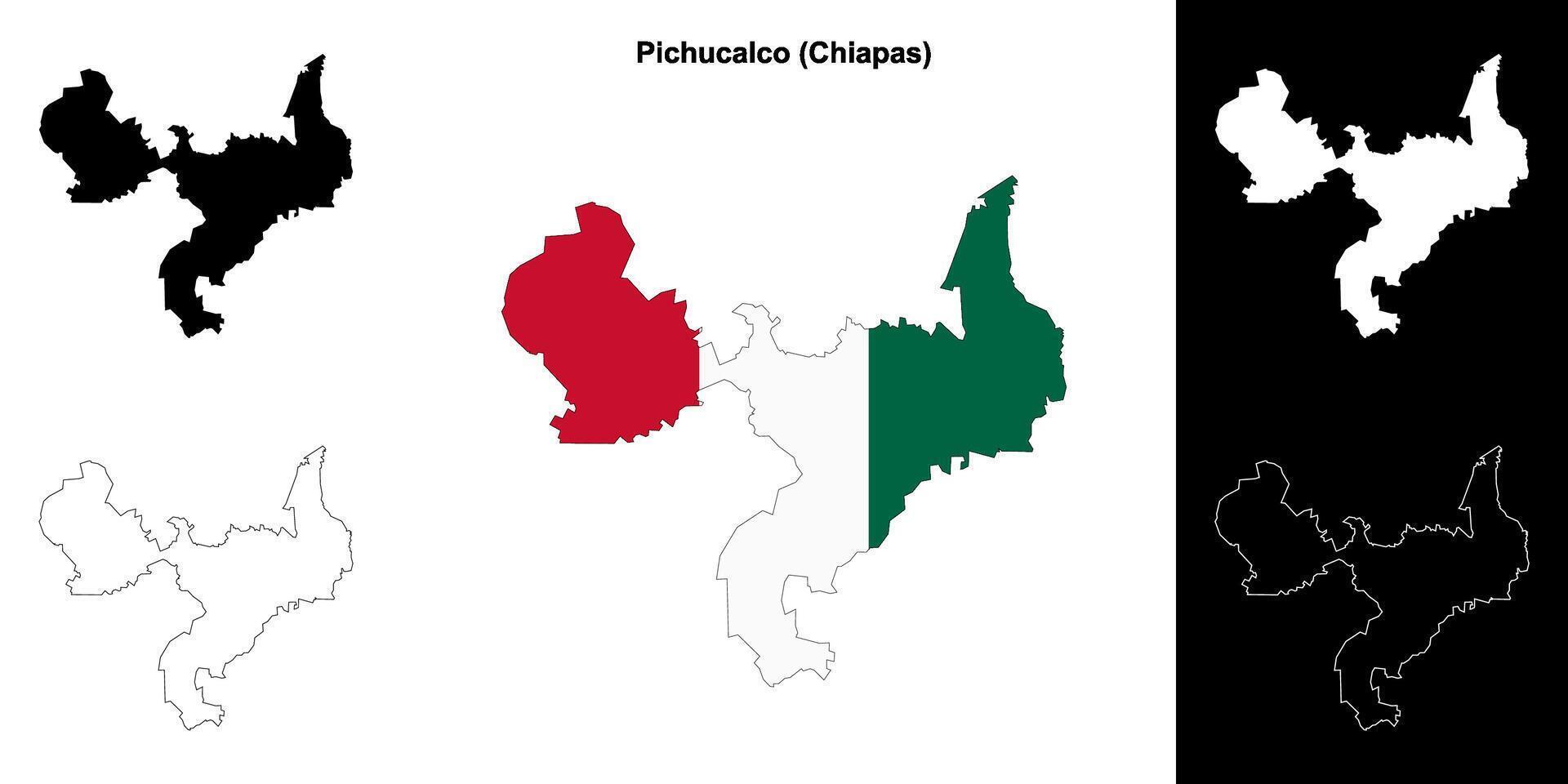 Pichucalco municipality, Chiapas outline map set vector