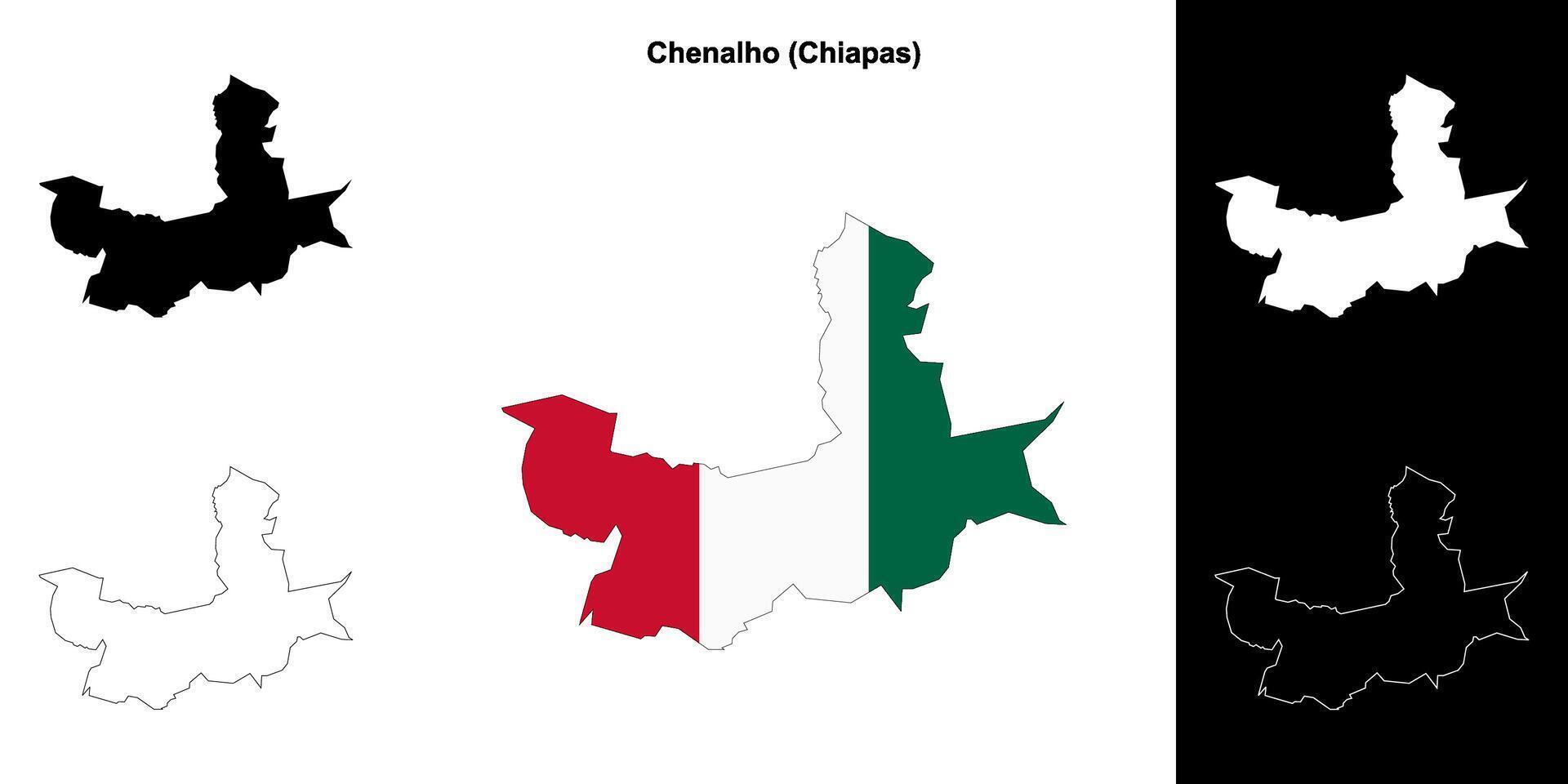Chenalho municipality, Chiapas outline map set vector