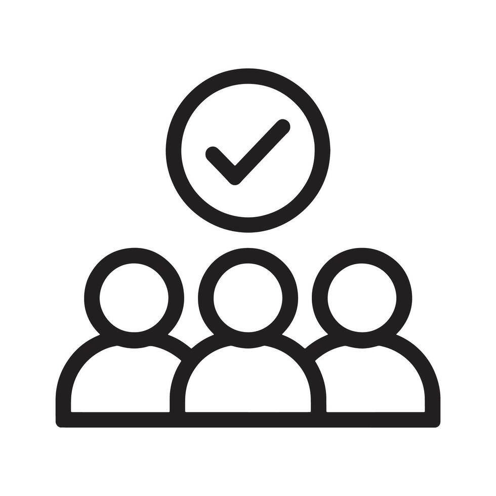 Three people with a checkmark symbolizing approval or task completion Editable Illustration isolated on a white background vector