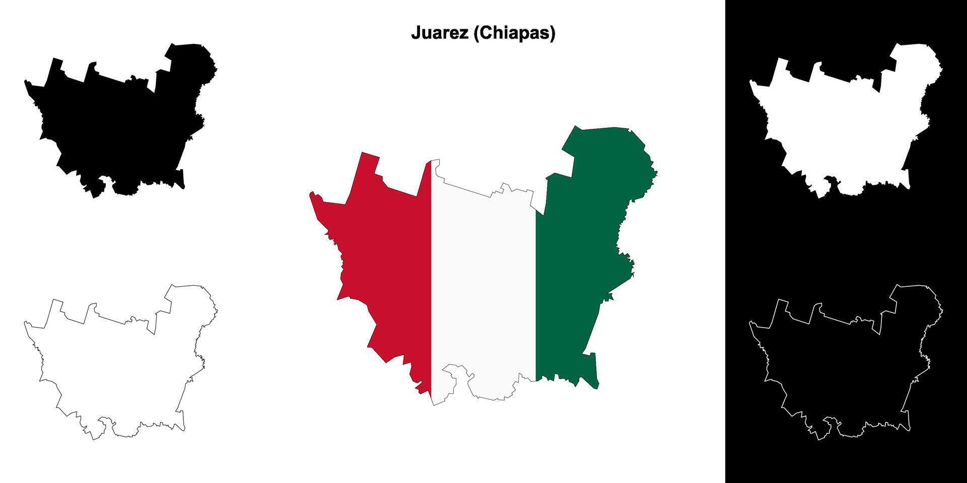 Juarez municipality, Chiapas outline map set vector