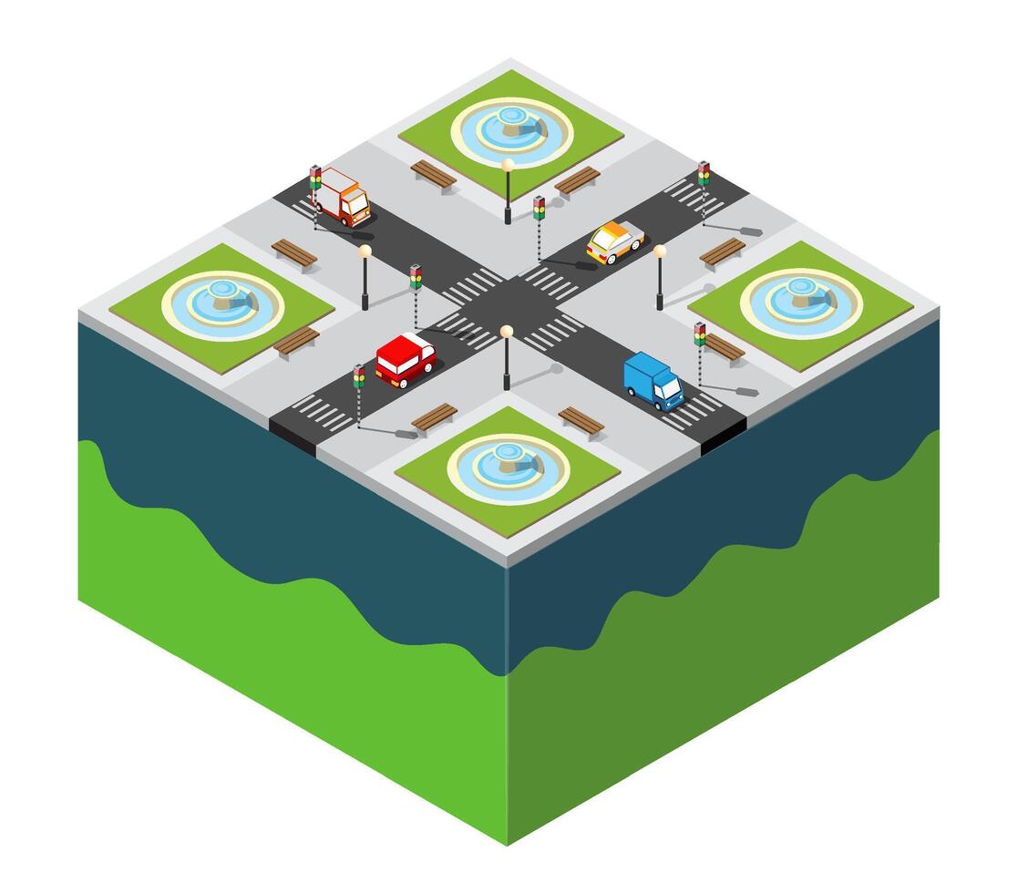 Isometric illustration of traffic intersection vector