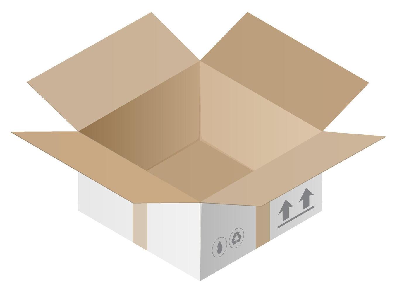 An open cardboard box with two arrows pointing up vector