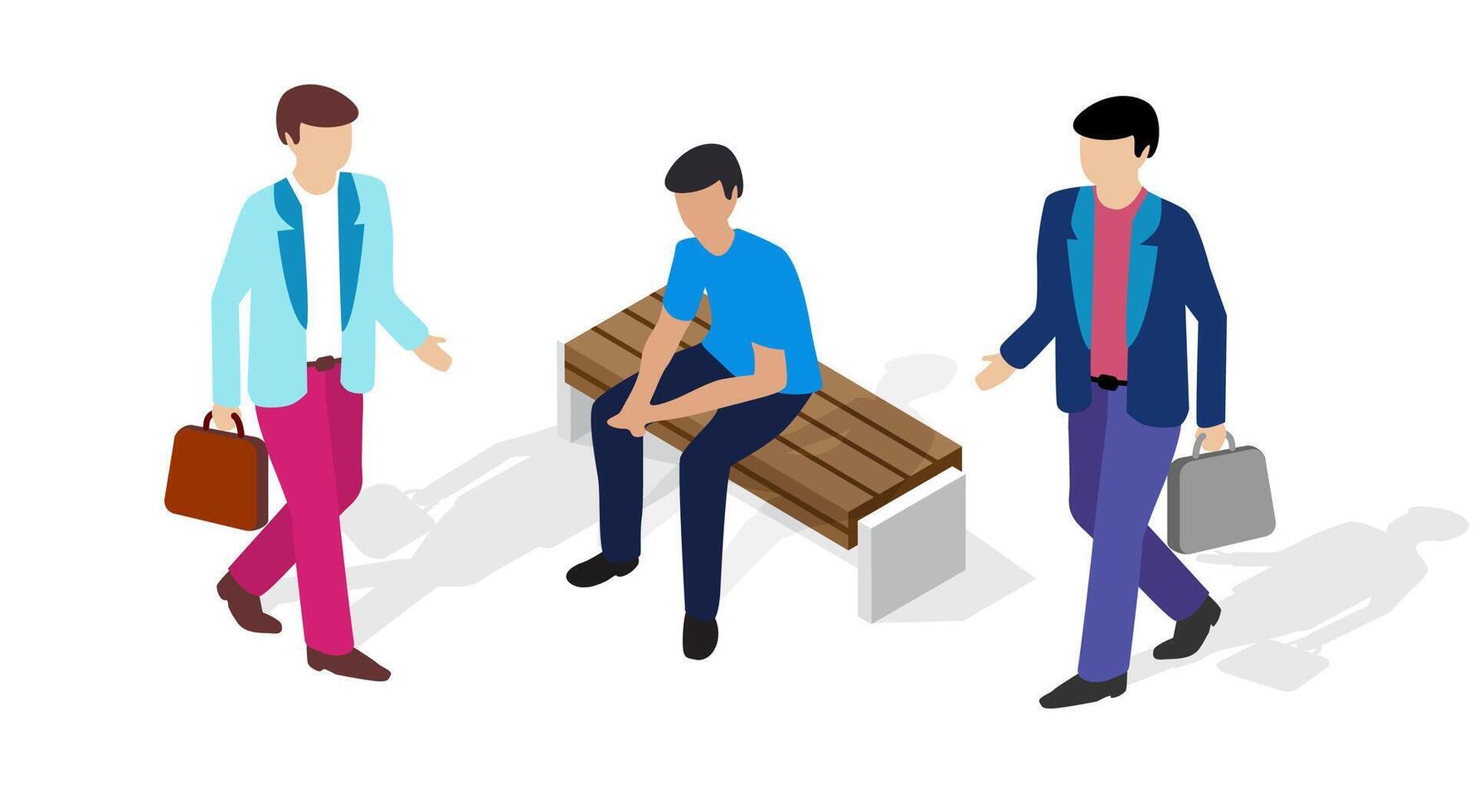 Three people sitting on a bench with briefcases vector