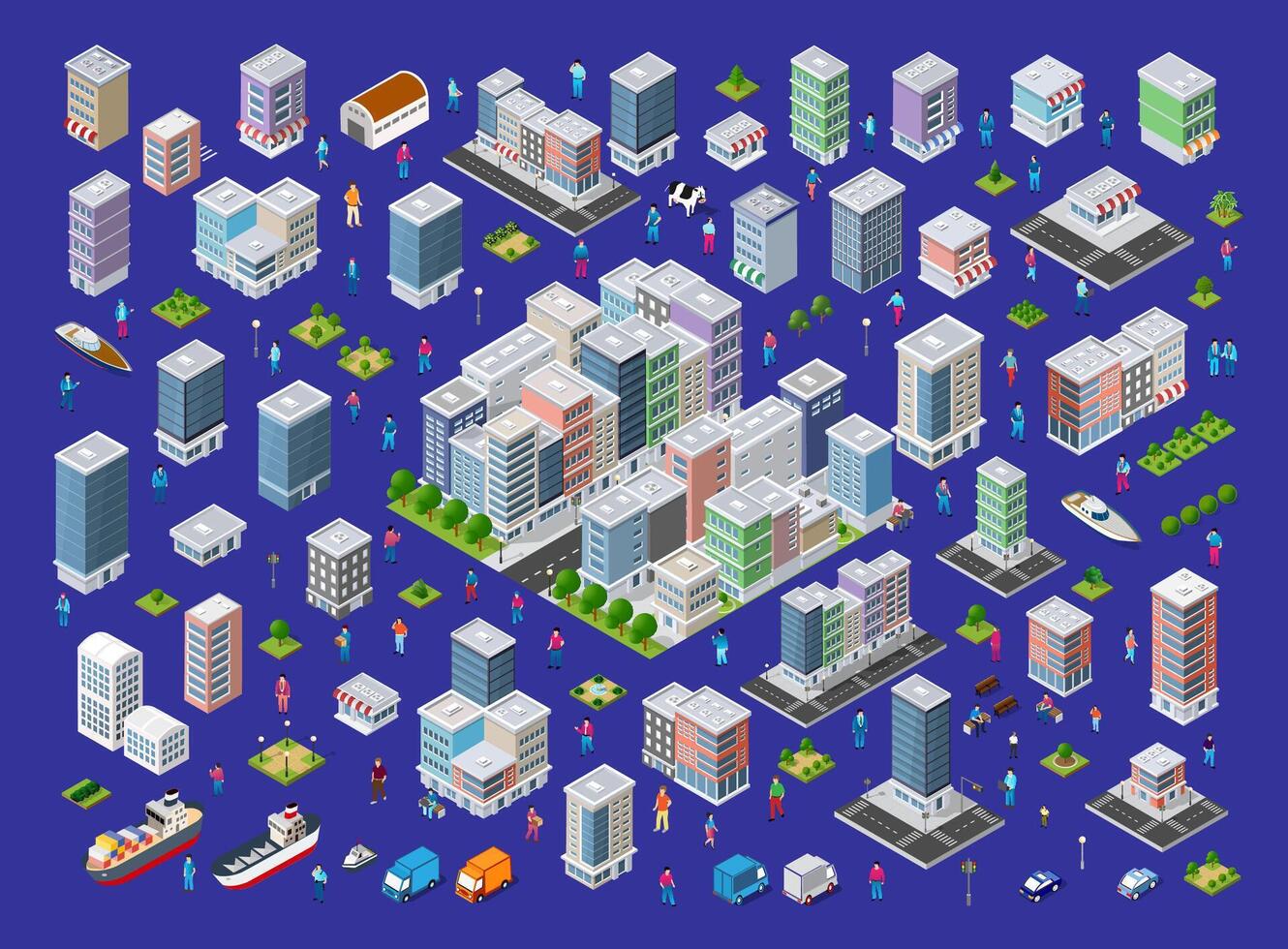 Isometric city illustration set vector