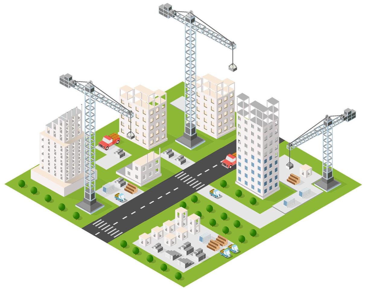 Construction site with buildings and cranes vector