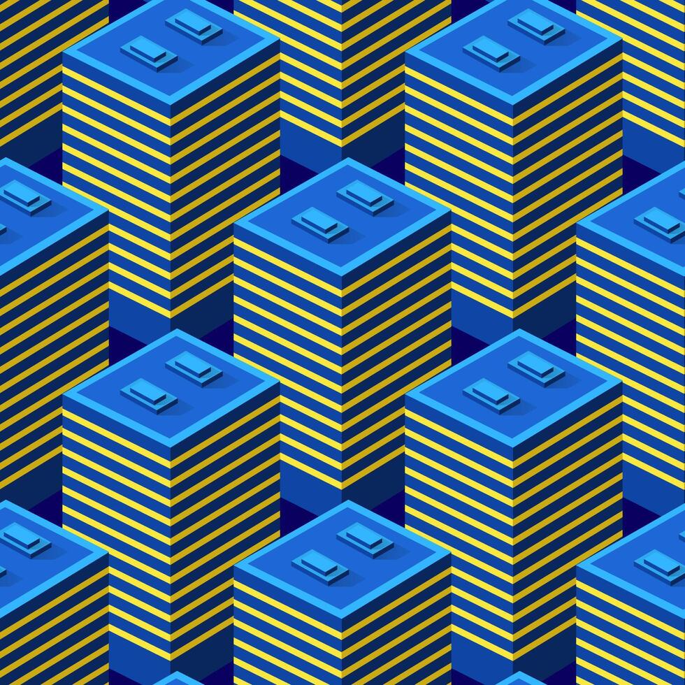 A blue and yellow pattern with a blue and yellow building vector