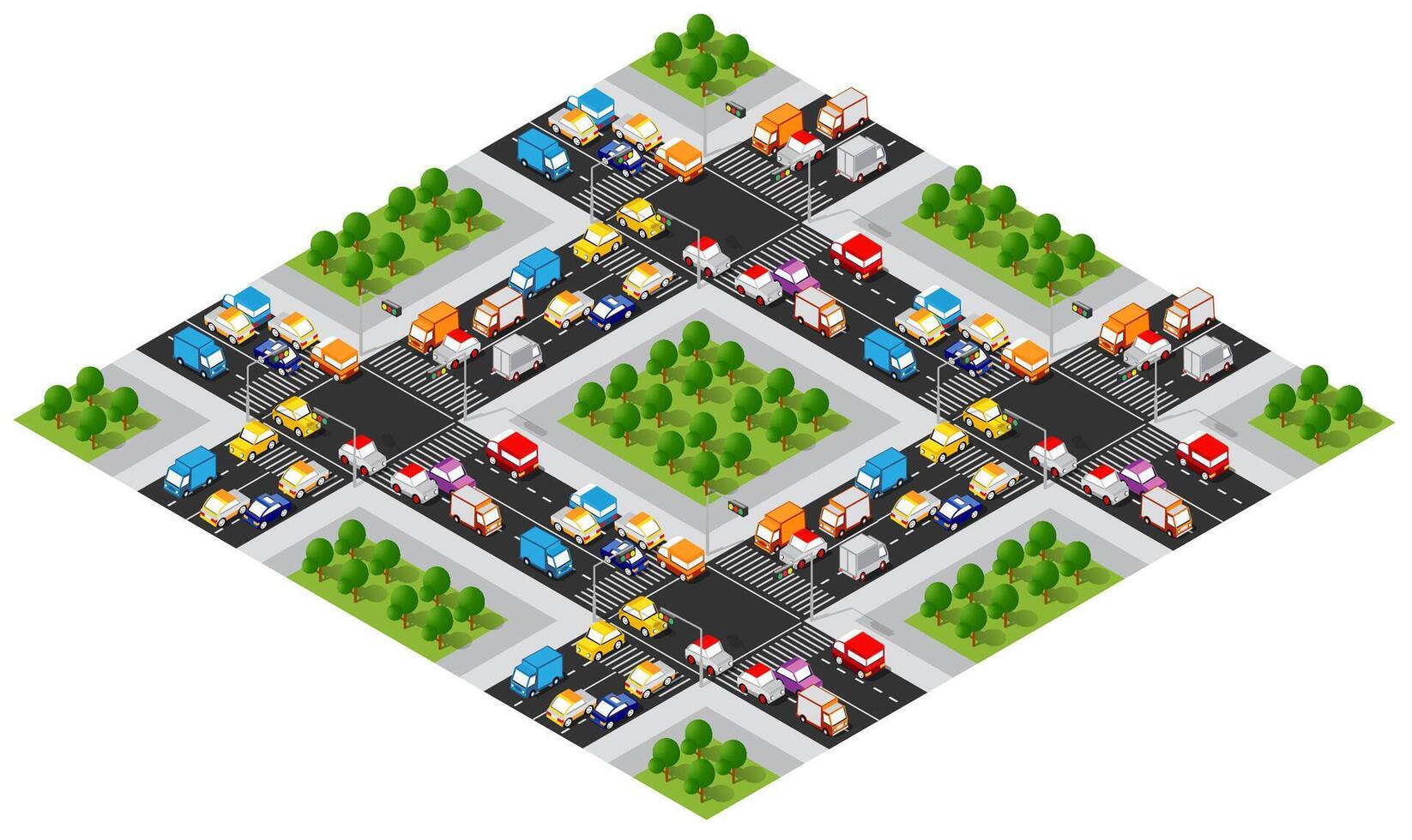Isometric city street with people and cars vector