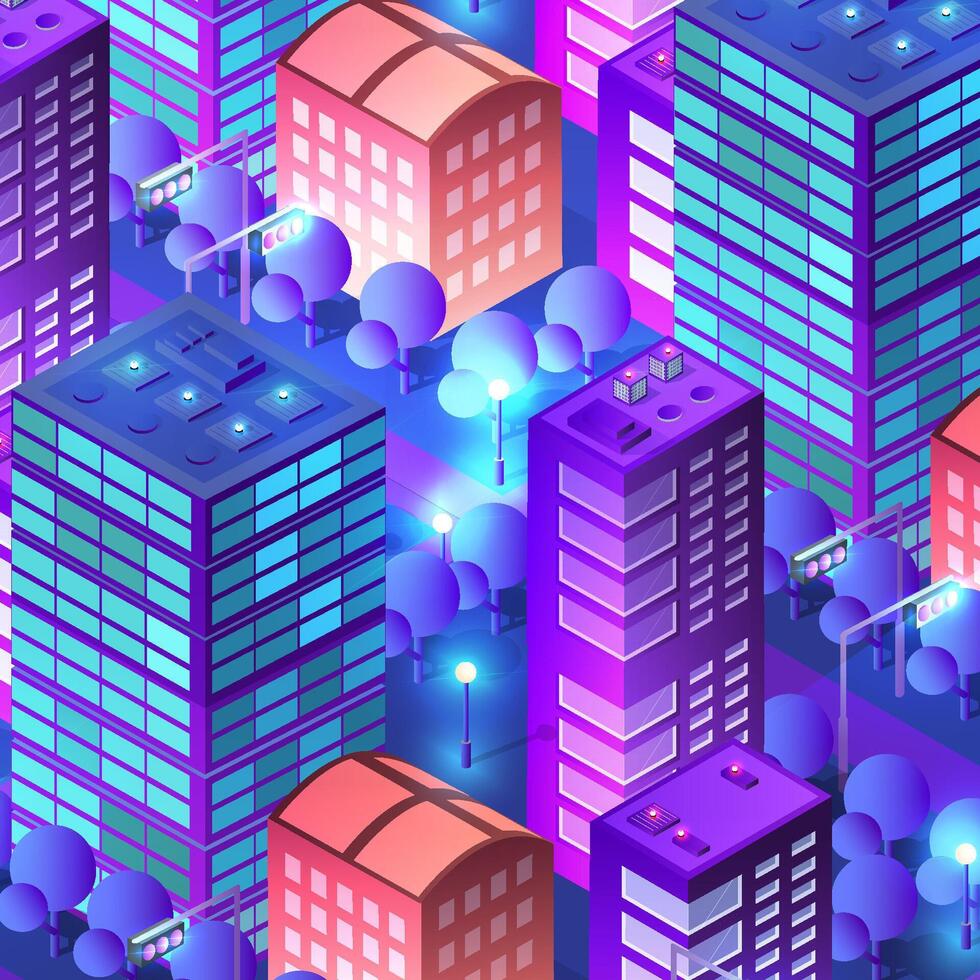 Isometric cityscape with skyscrapers and lights vector