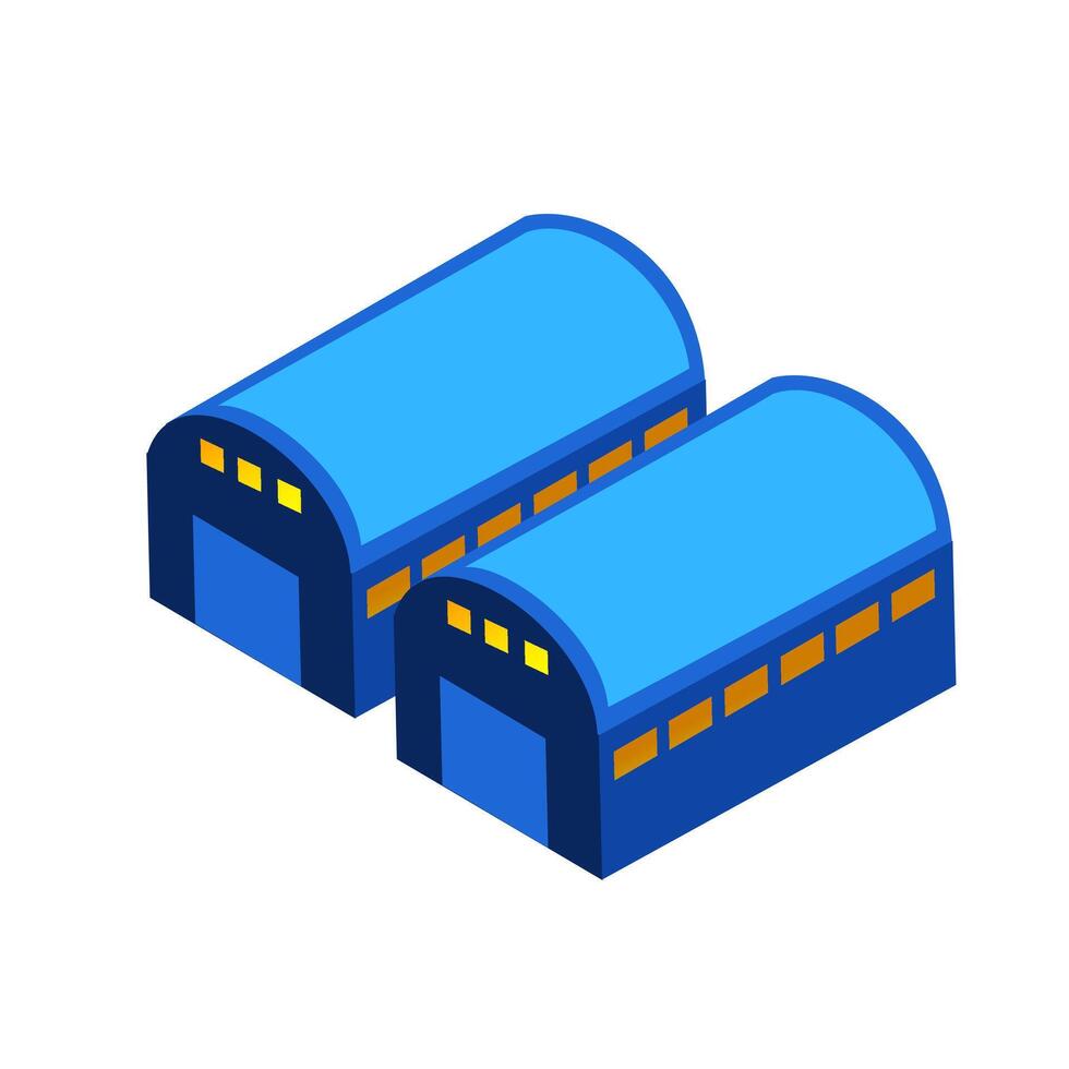 Two blue buildings with a roof on top vector