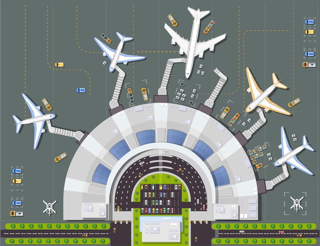 An airport with planes and buildings vector