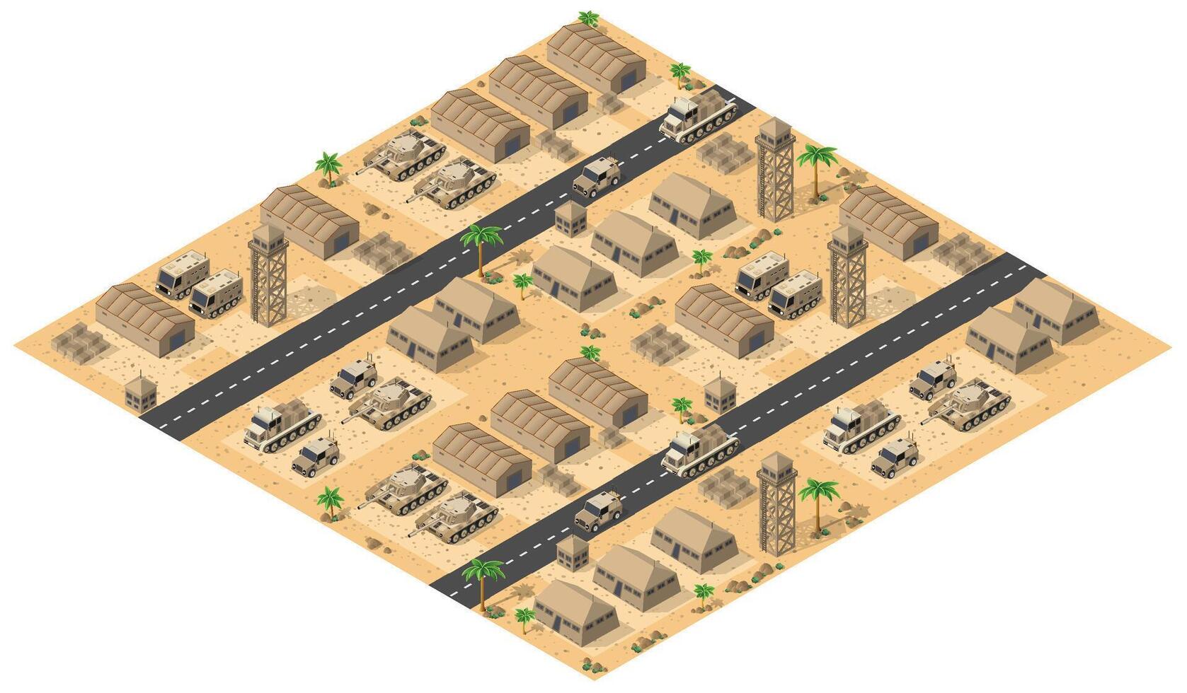 A desert city with a road and a few buildings vector