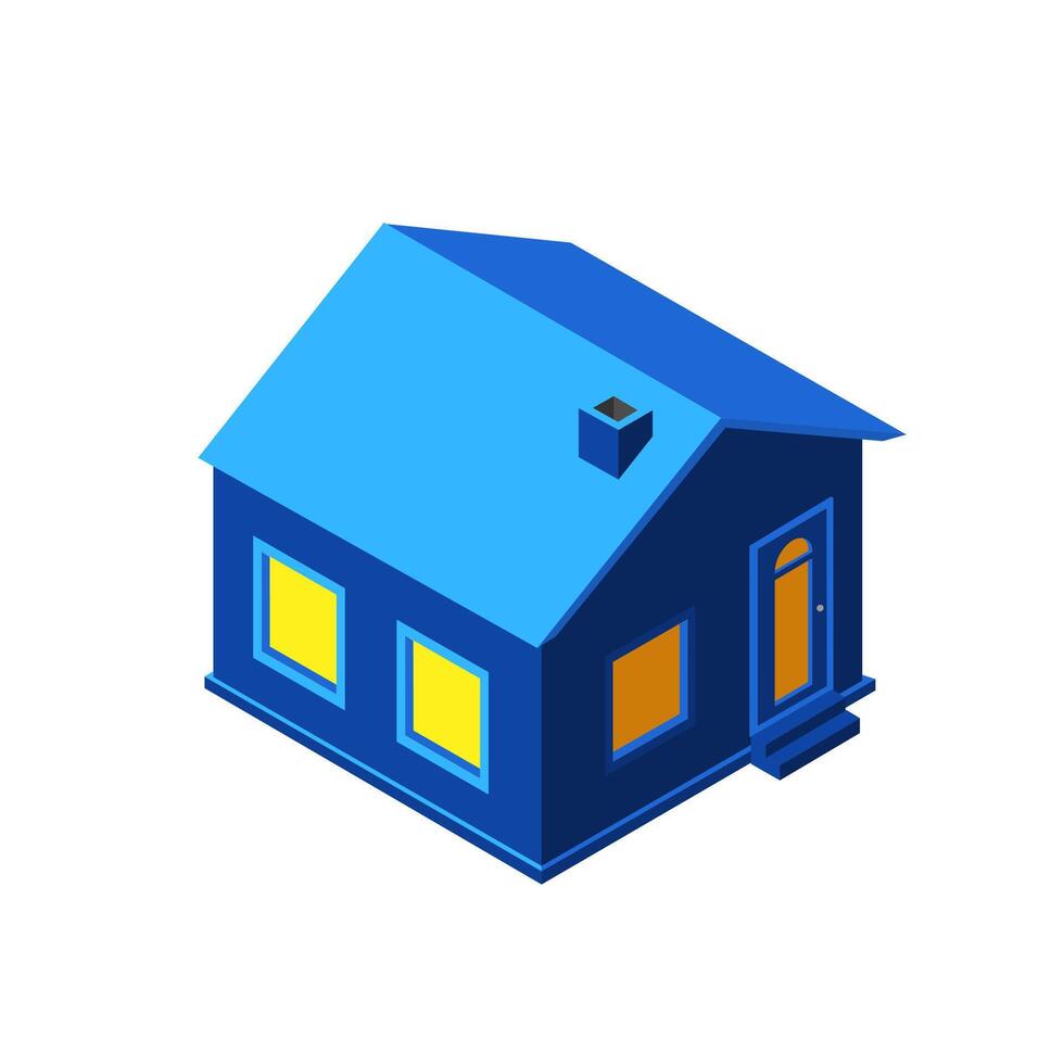 A blue house with orange windows and a chimney vector