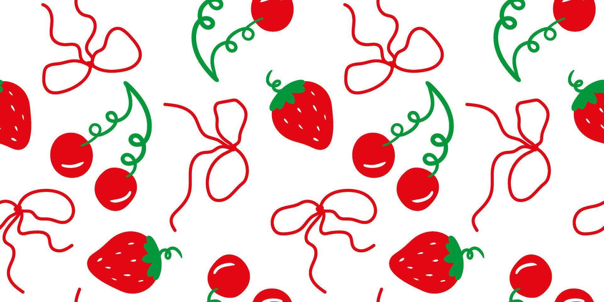 minimalist bows berries pattern seamless design simple strawberry cherry elements white background for web design wallpaper textile vector