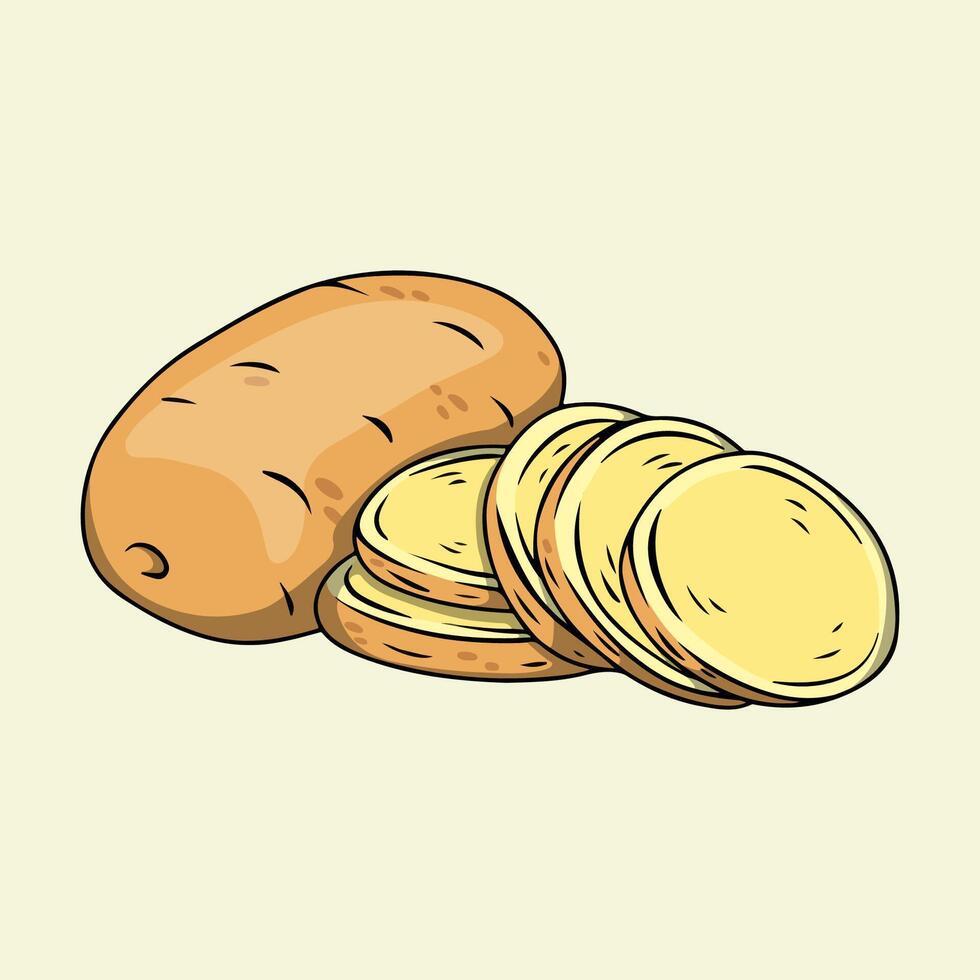 Raw potato whole and sliced illustration vector