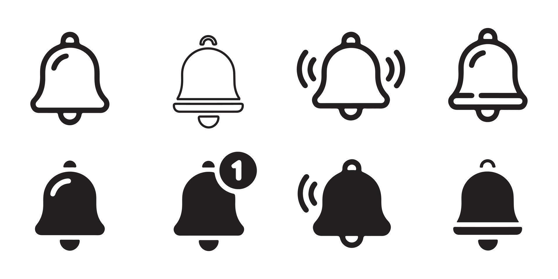 Set of notification bell icons in various states vector