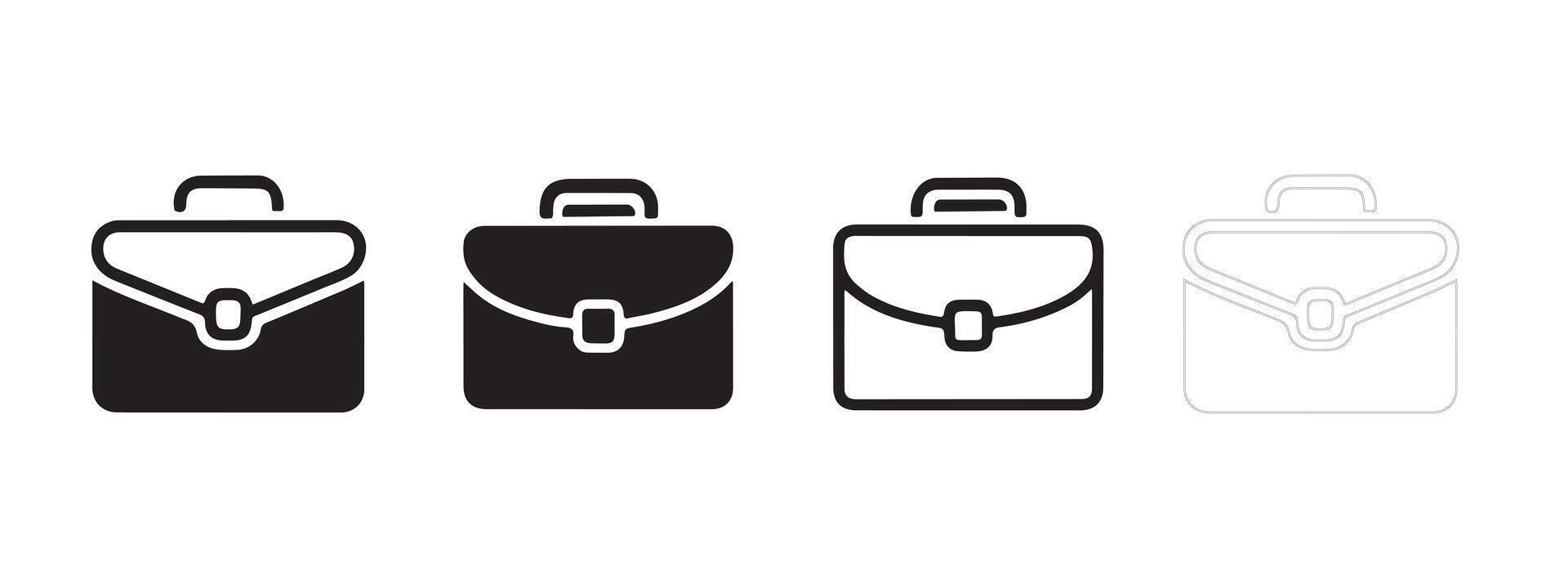 Business briefcase icon set in black, white, and outline variations vector