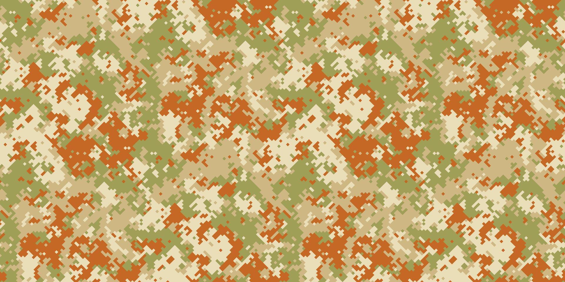 Abstract desert camouflage pattern. Earthy tones of beige, green, and orange create a seamless digital texture perfect for backgrounds, textile design, or militarythemed projects. vector