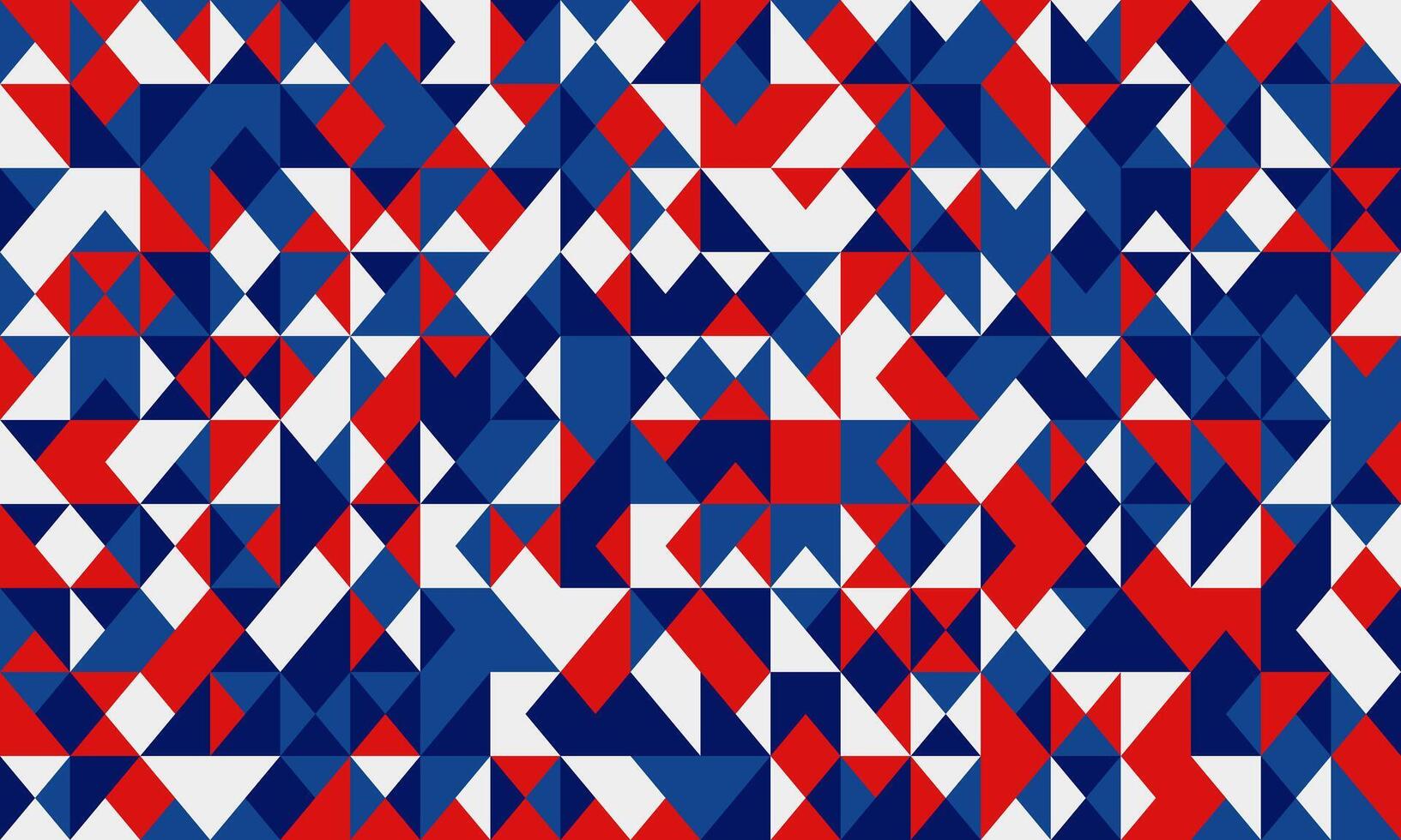Abstract geometric pattern of red, white, and blue triangles. Perfect for backgrounds, textiles, or modern design projects. A vibrant, dynamic visual representing unity and diversity. vector