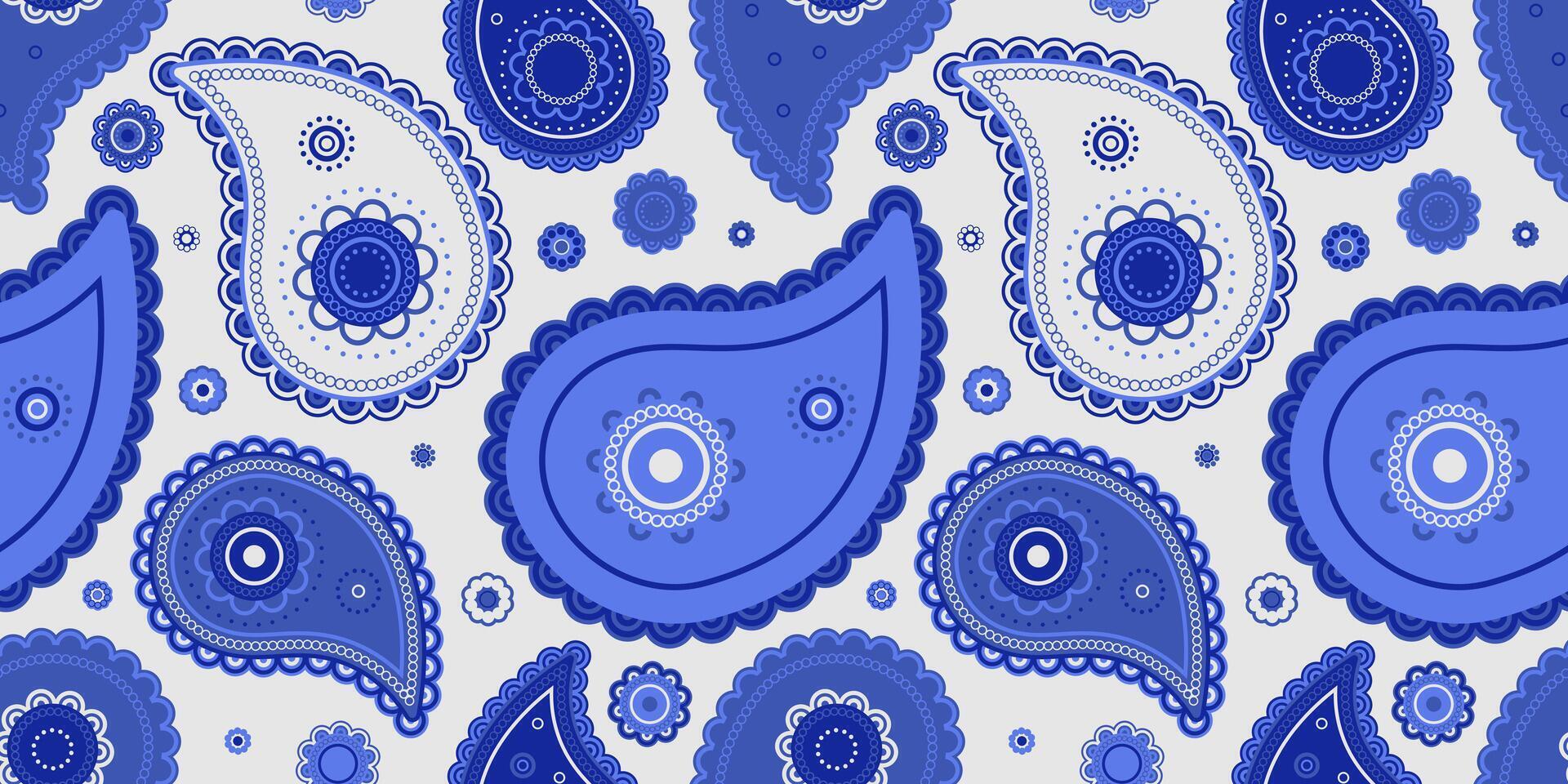 A blue and white paisley pattern vector