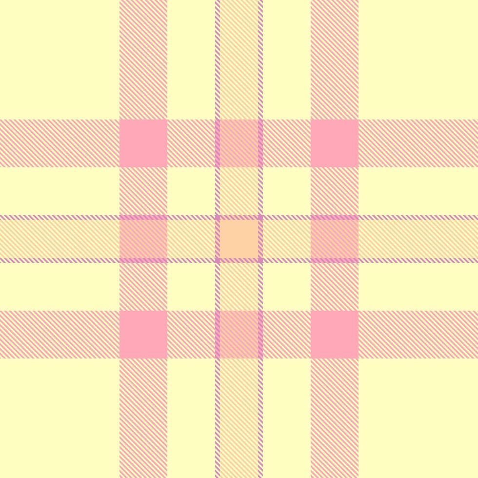 Pastel pink and yellow plaid pattern. Soft, delicate texture ideal for textile design, fashion, websites, or packaging. Evokes feelings of warmth, sweetness, and femininity. vector