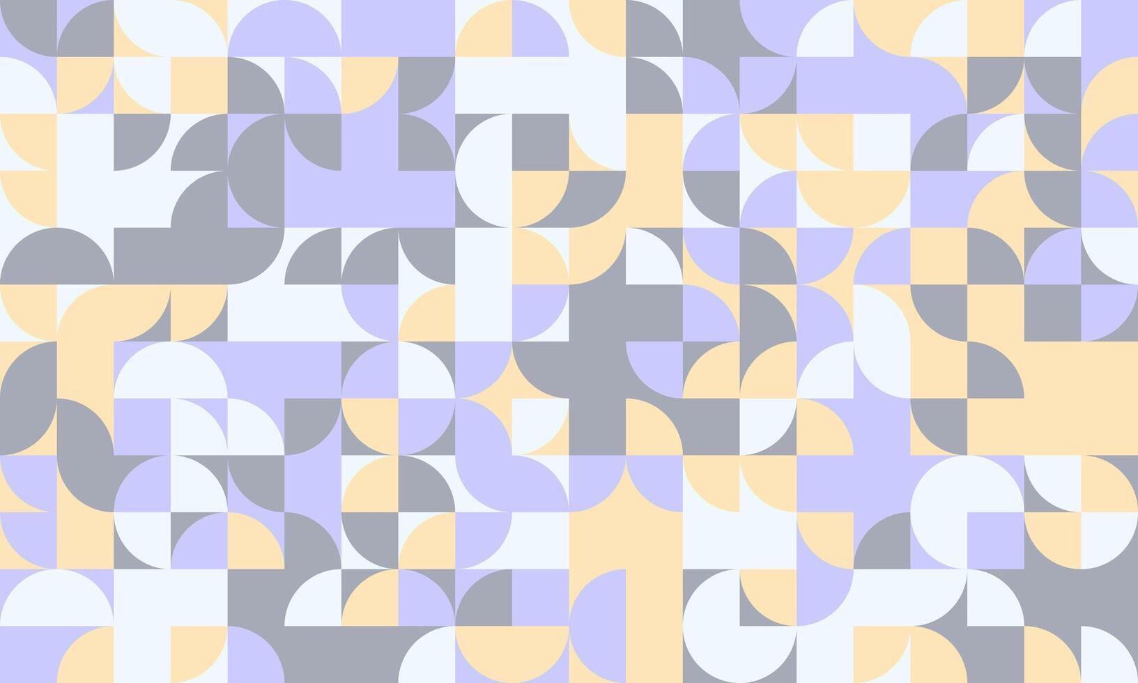 Abstract geometric pastel pattern. Modern, seamless design featuring soft purple, beige, and gray quarter circles and squares. Ideal for website backgrounds, textiles, or presentations. vector