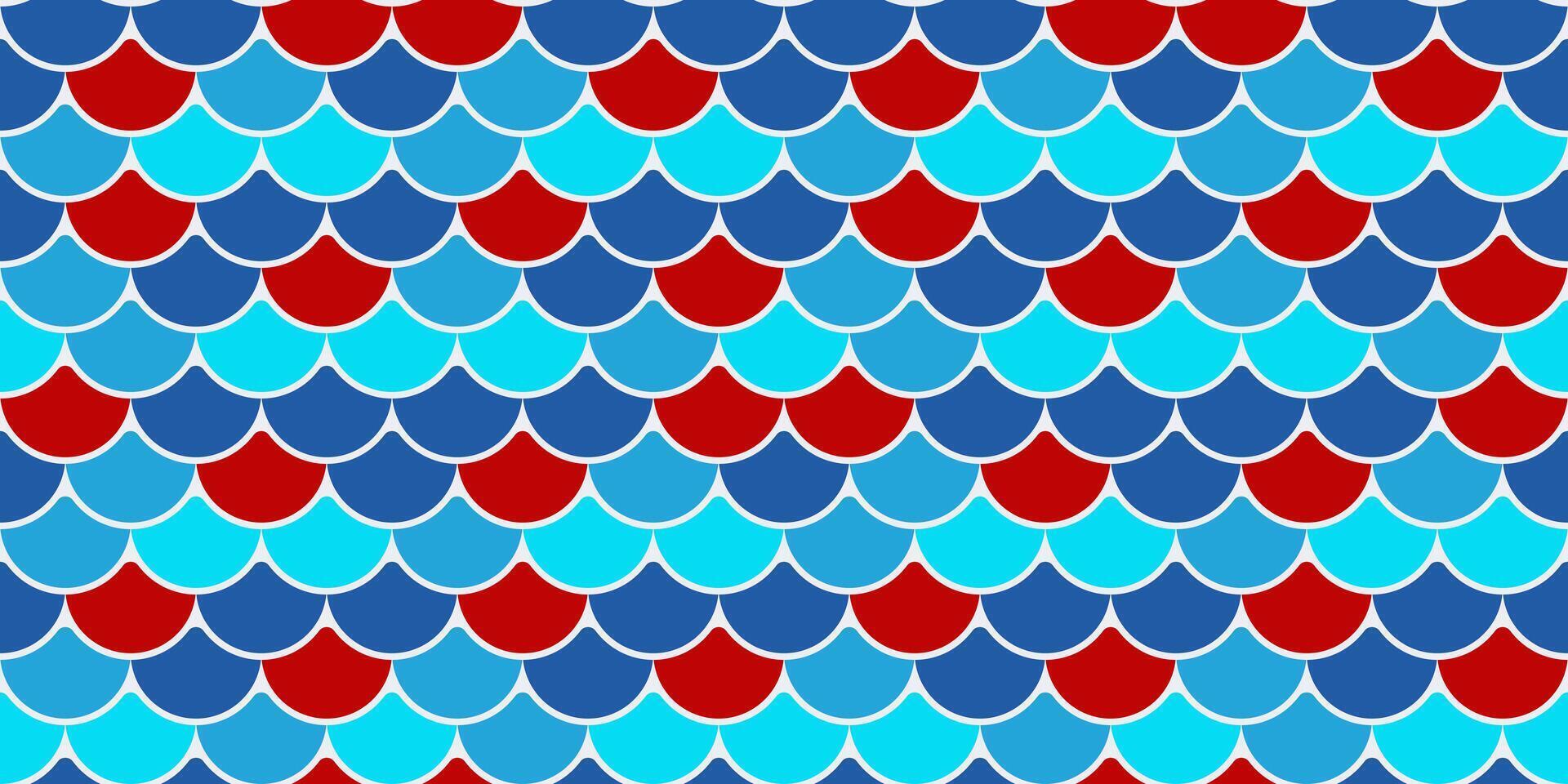 Vibrant red blue fish scale pattern. Perfect for textile designs, website backgrounds, or playful branding. This seamless texture offers a bold, geometric aesthetic with a playful, aquatic feel. vector