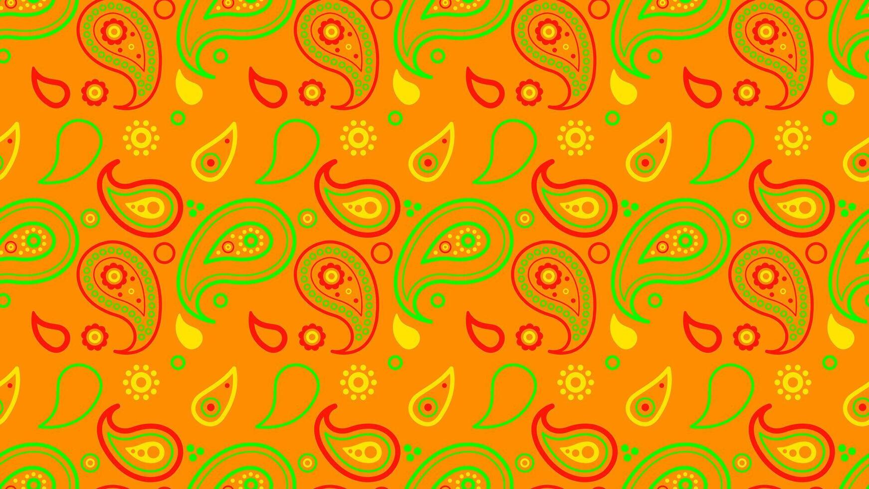 An orange and green paisley pattern on an orange background vector
