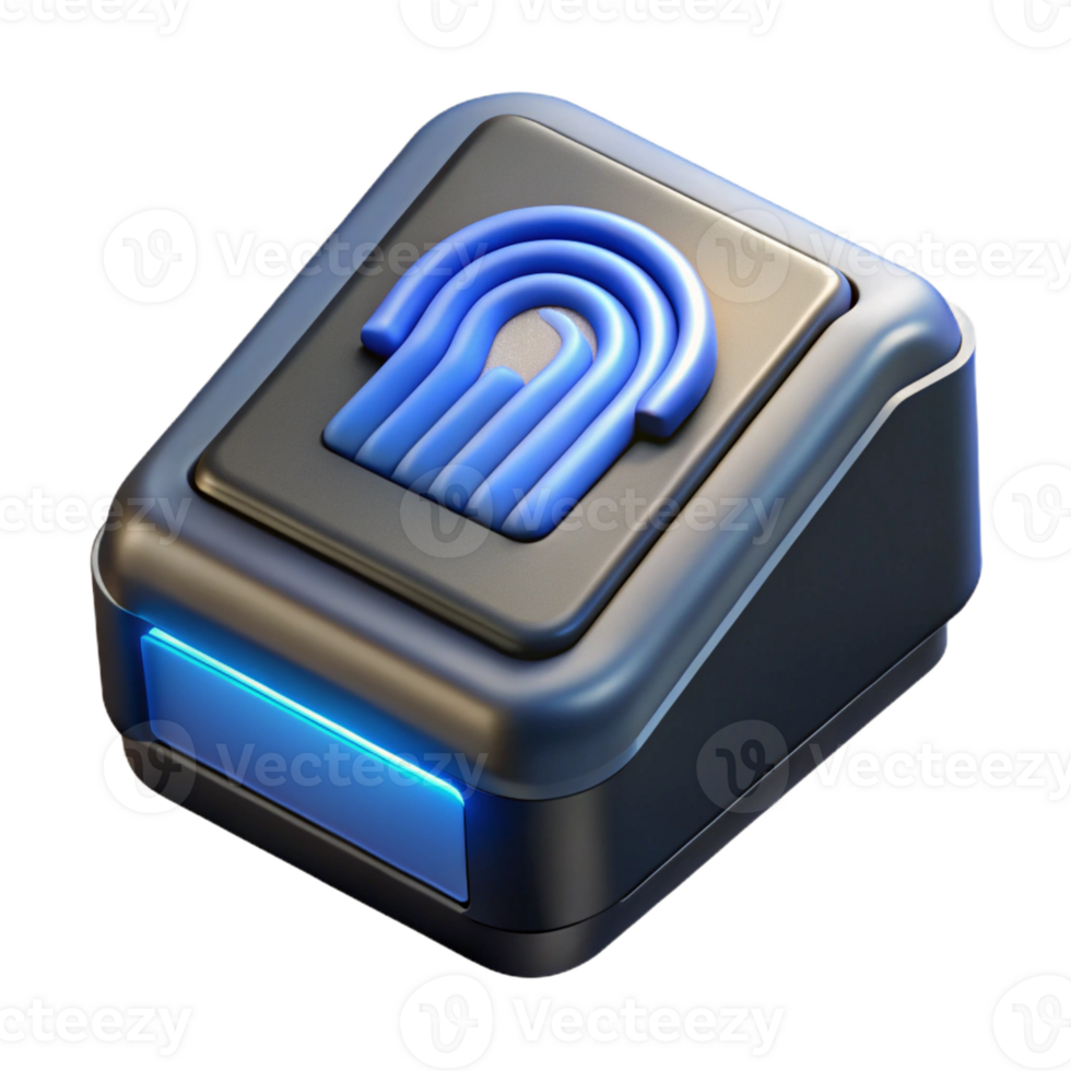 notable bohemian Professional render, isolated cutout, photorealistic biometric scanner with glowing blue light accents, ultra-detailed with Transparent Background museum quality png