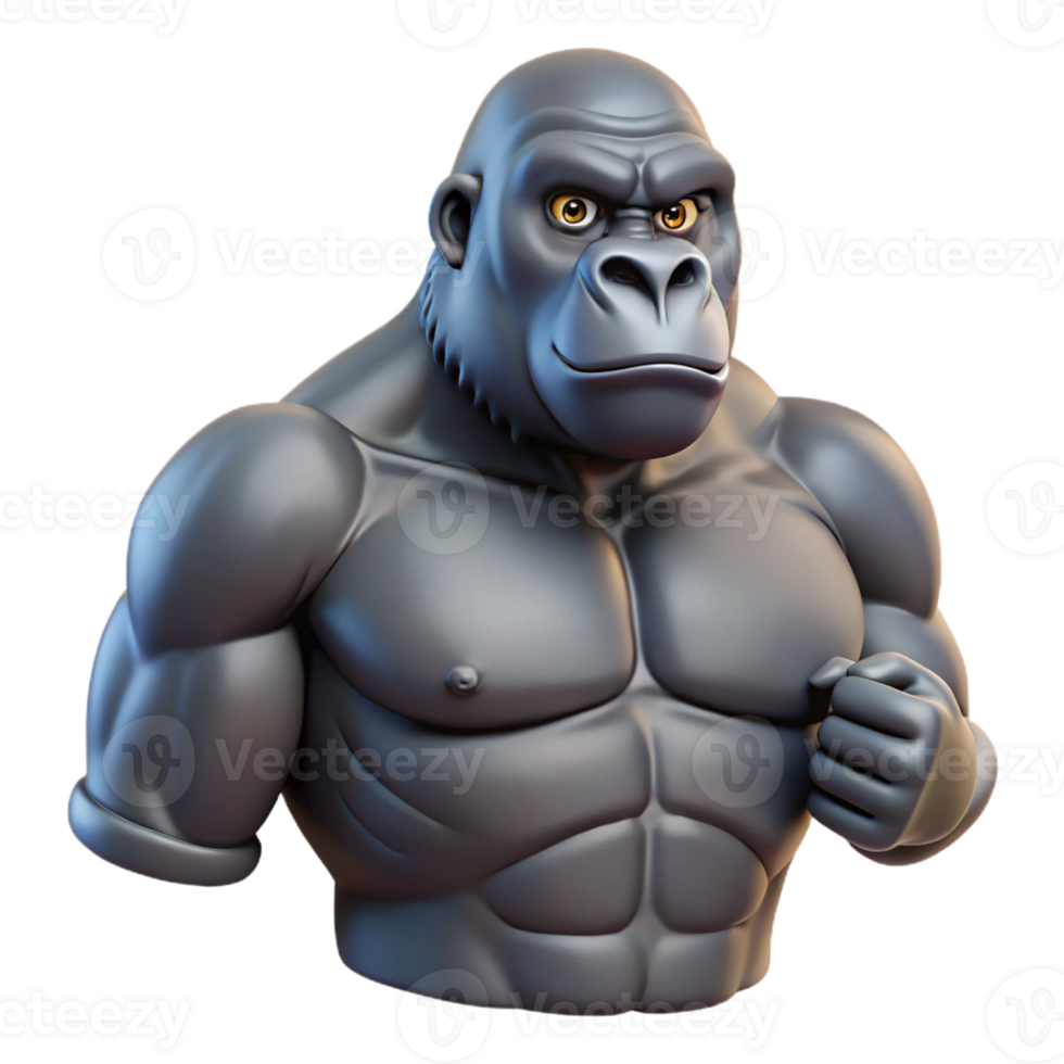 splendid surreal Gorilla, silverback, chest beating, with Transparent Background perfect clarity png