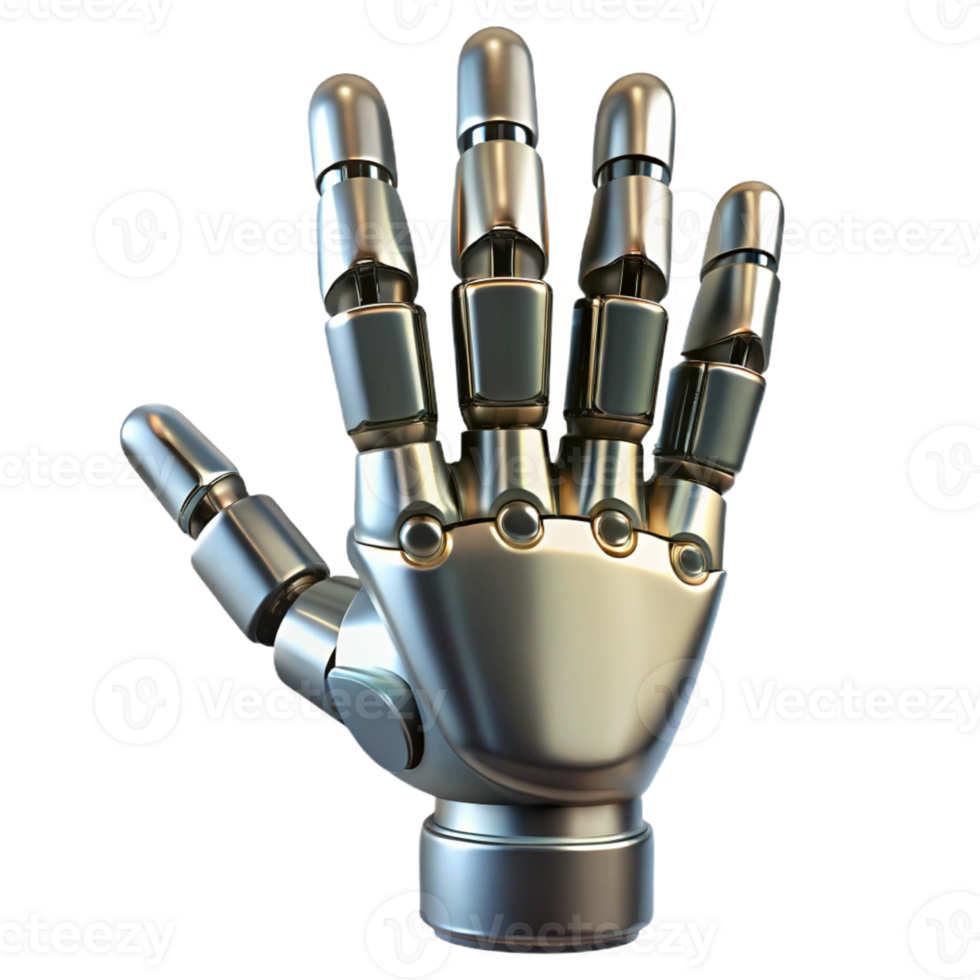 picturesque rustic Robotic hand, metallic finish, articulated fingers with Transparent Background exclusive png