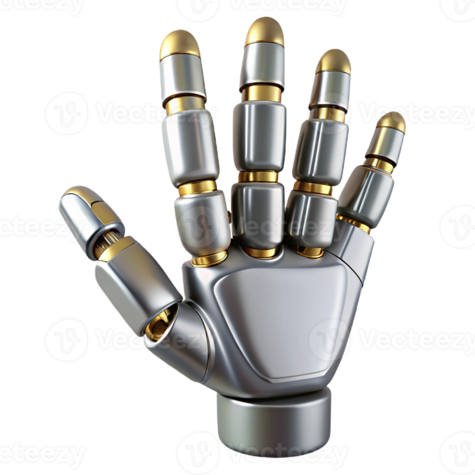 passionate splendid Robotic hand, metallic finish, articulated fingers with Transparent Background exclusive png