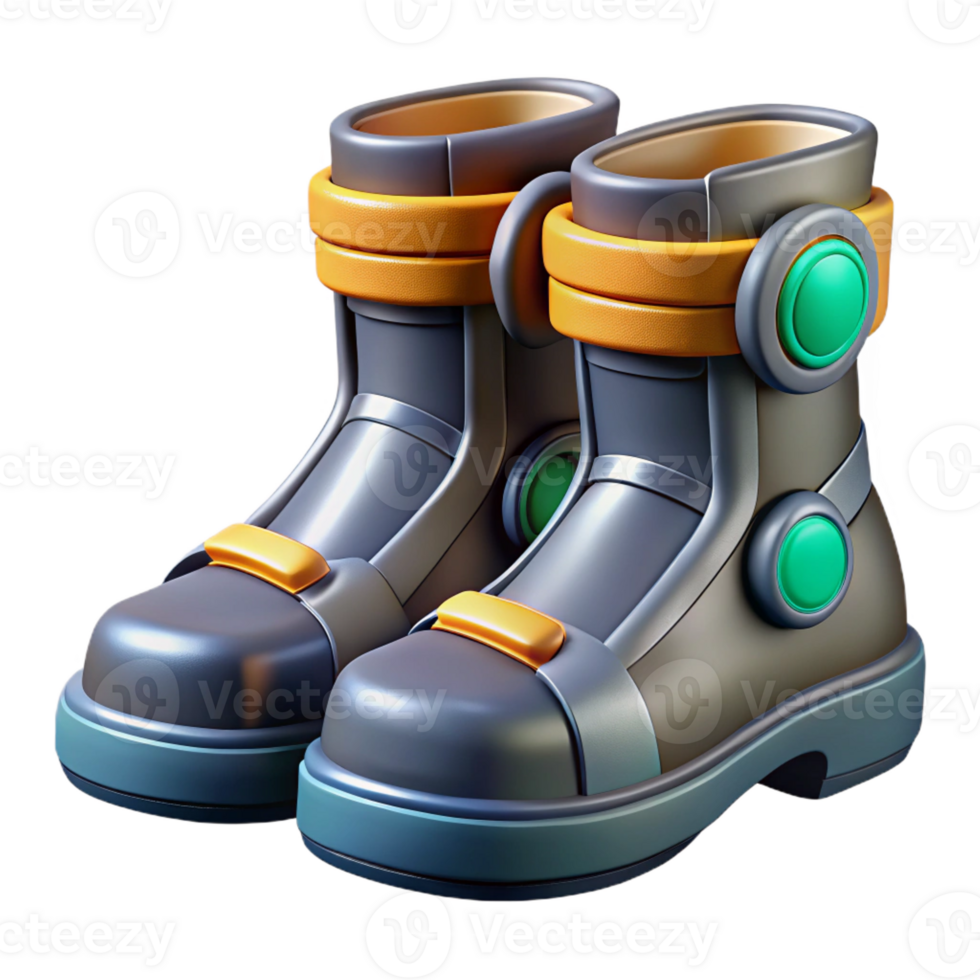 pristine energetic rustic Photorealistic isolated cutout of a pair of futuristic, combat boots with magnetic grips with Transparent Background authentic png