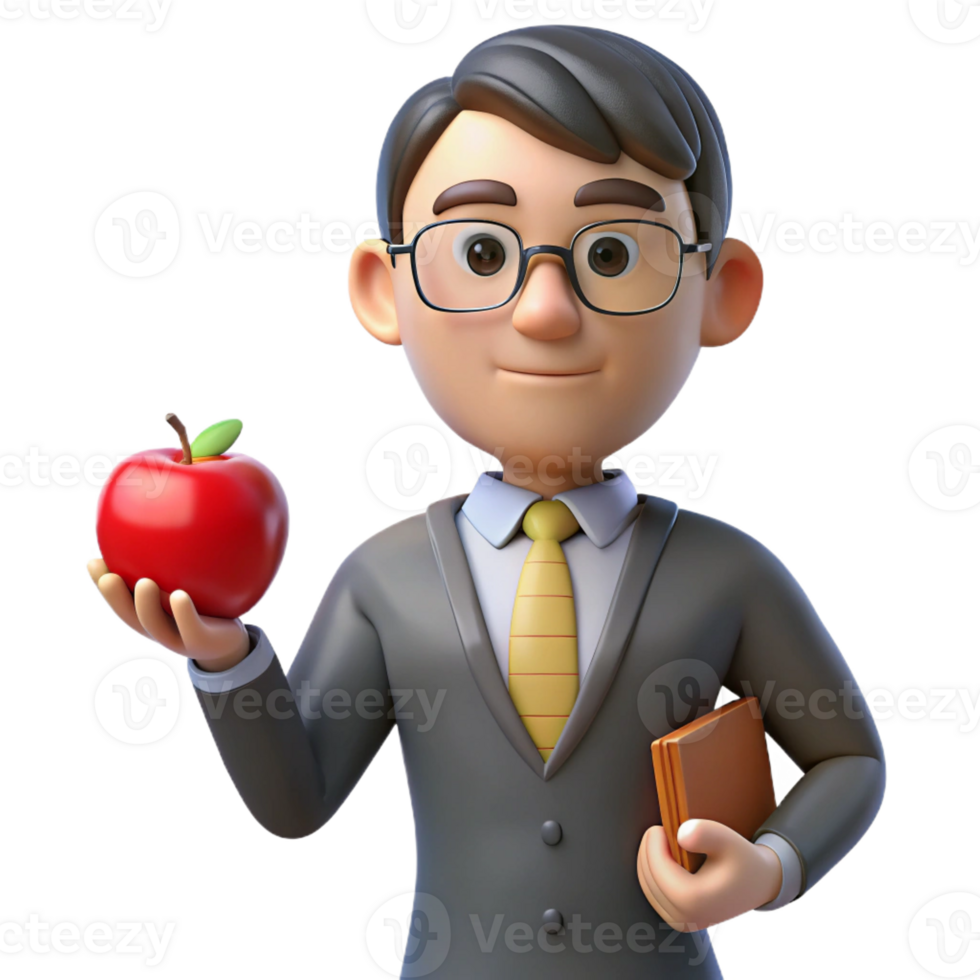 mesmerizing unparalleled Tired teacher, holding apple, with Transparent Background png