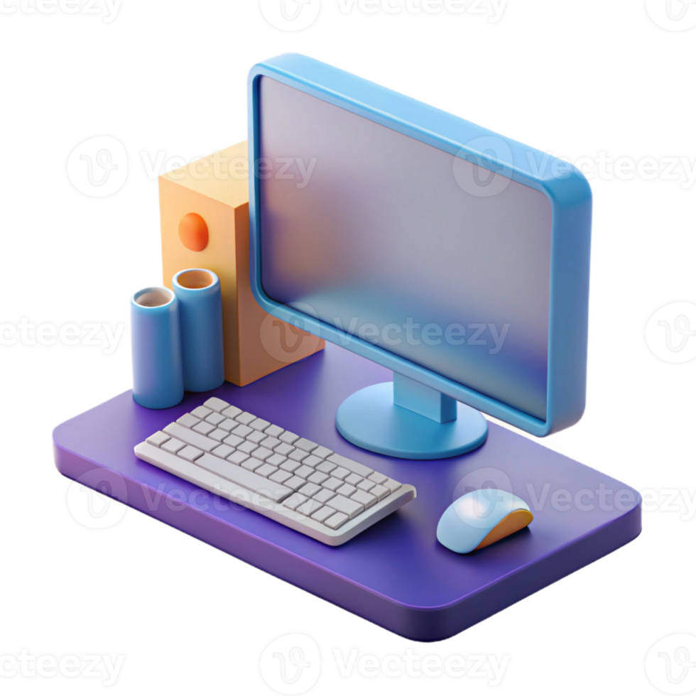hypnotic retro Desktop computer with monitor, keyboard, and mouse with Transparent Background ultra HD png