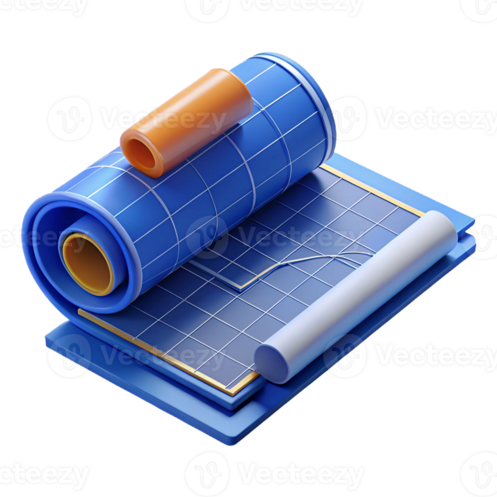 magnificent dramatic creative Architectural blueprint, rolled up with Transparent Background authentic png