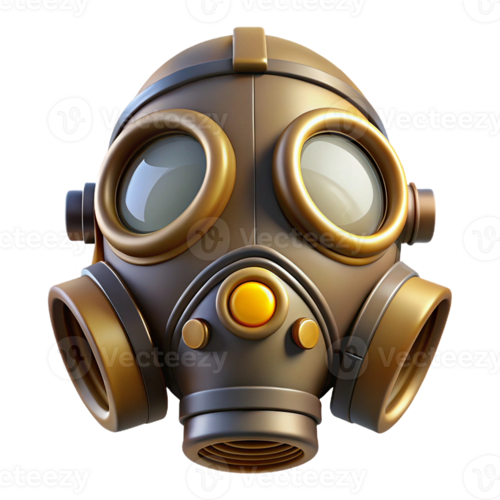 stunning bold minimalist Hyper-specific, concept art style isolated cutout of a steampunk gas mask with brass fittings and tinted lenses Ultra-detailed with Transparent Background top-tier png