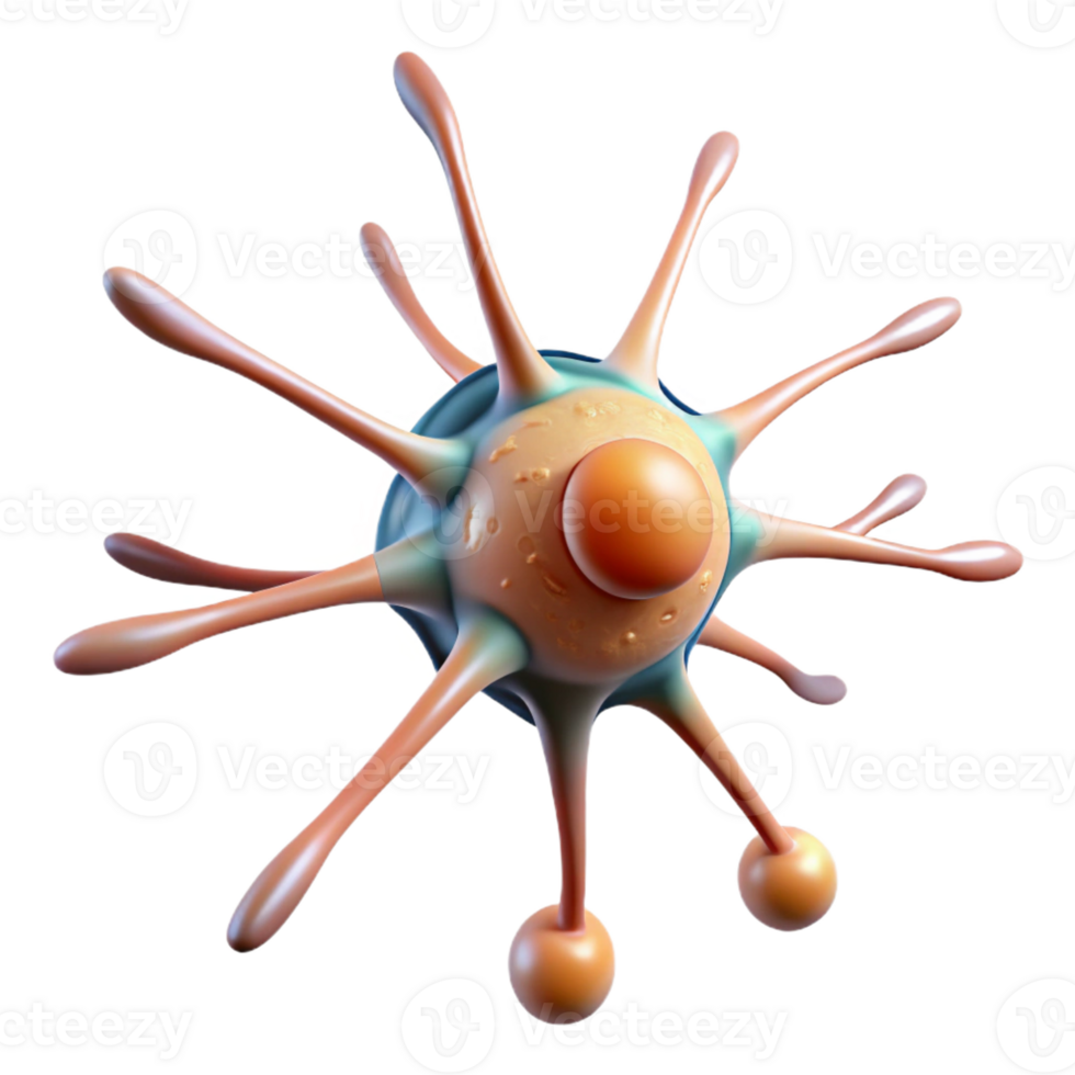 pristine celebrated Hyper-specific, professional render of a single, neuron cell, detailed structure, isolated cutout with Transparent Background png
