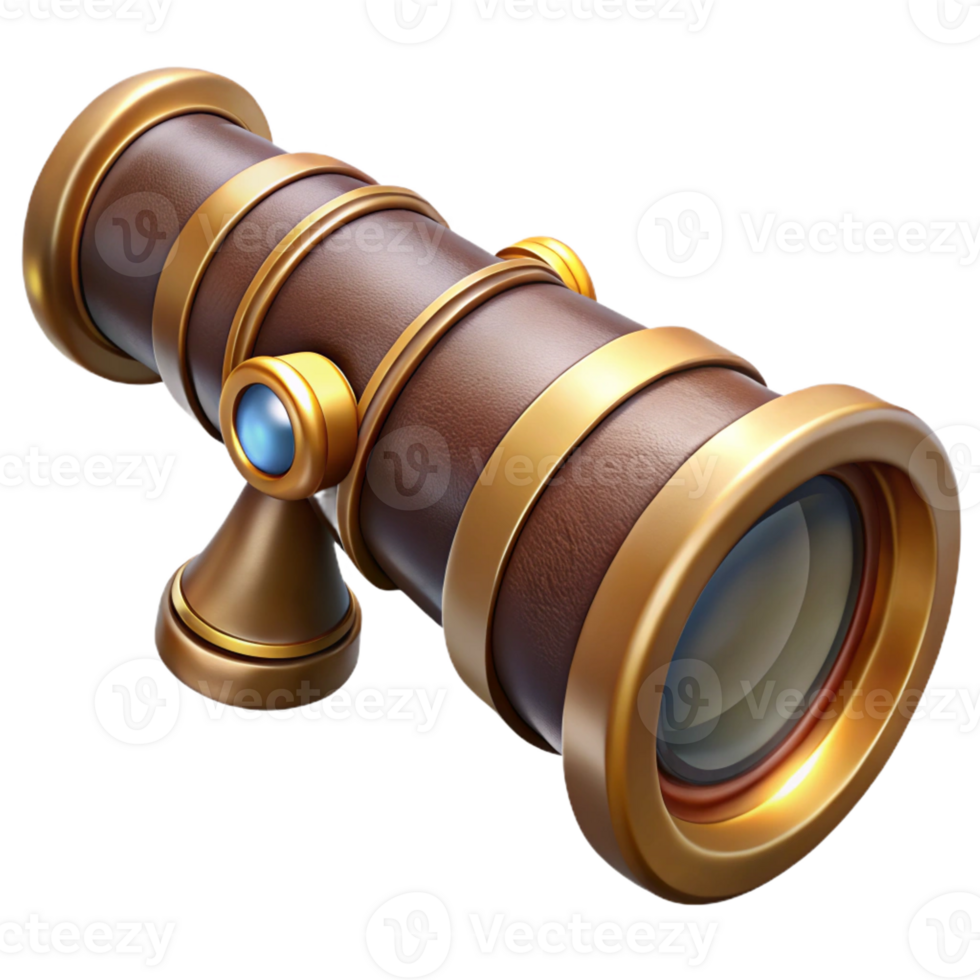 rare contemporary Ultra-detailed, professional render of a steampunk spyglass with brass and leather accents Hyper-specific, isolated cutout with Transparent Background professional png