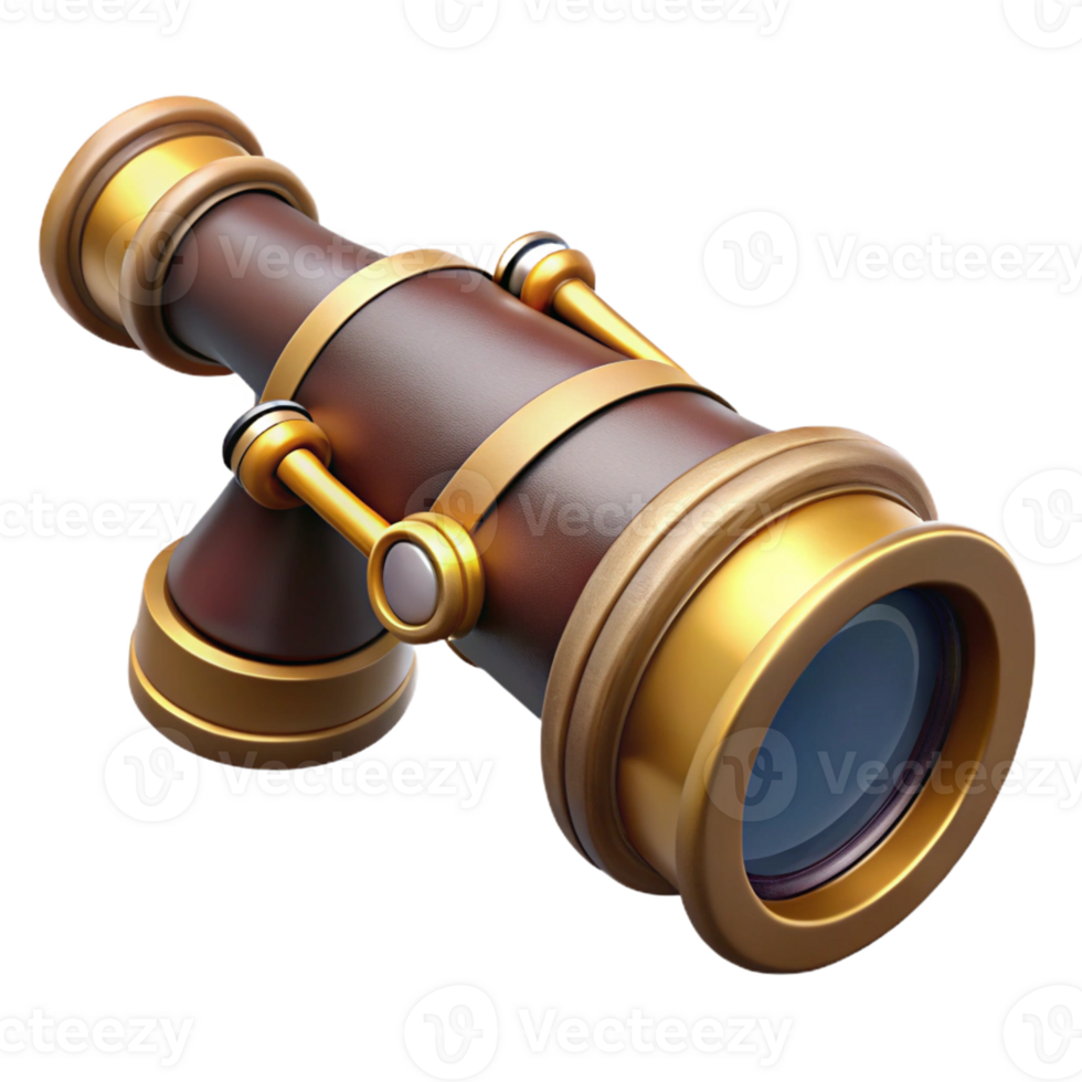 mysterious fascinating Ultra-detailed, professional render of a steampunk spyglass with brass and leather accents Hyper-specific, isolated cutout with Transparent Background elite png